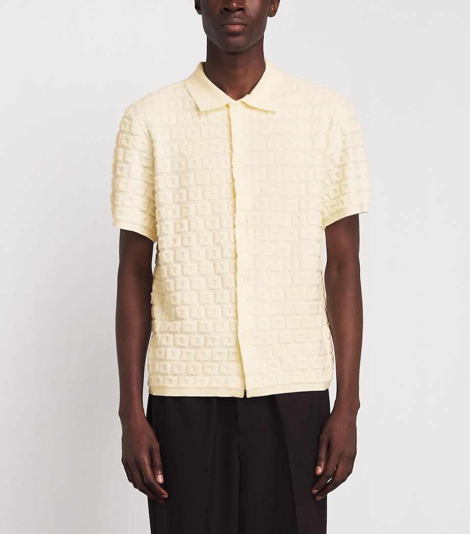 Sandro Paris Mens Terry Knit Jacquard Short-Sleeve Shirt Ecru Image 4