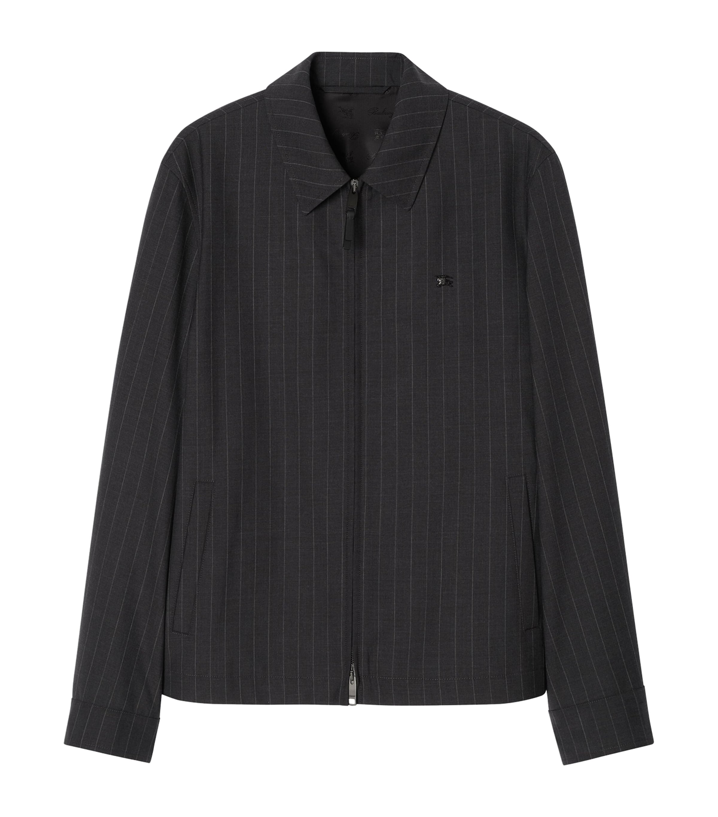 Burberry Mens Wool Pinstripe Bloomsbury Harrington Jacket Iron Grey Stripe Image 1