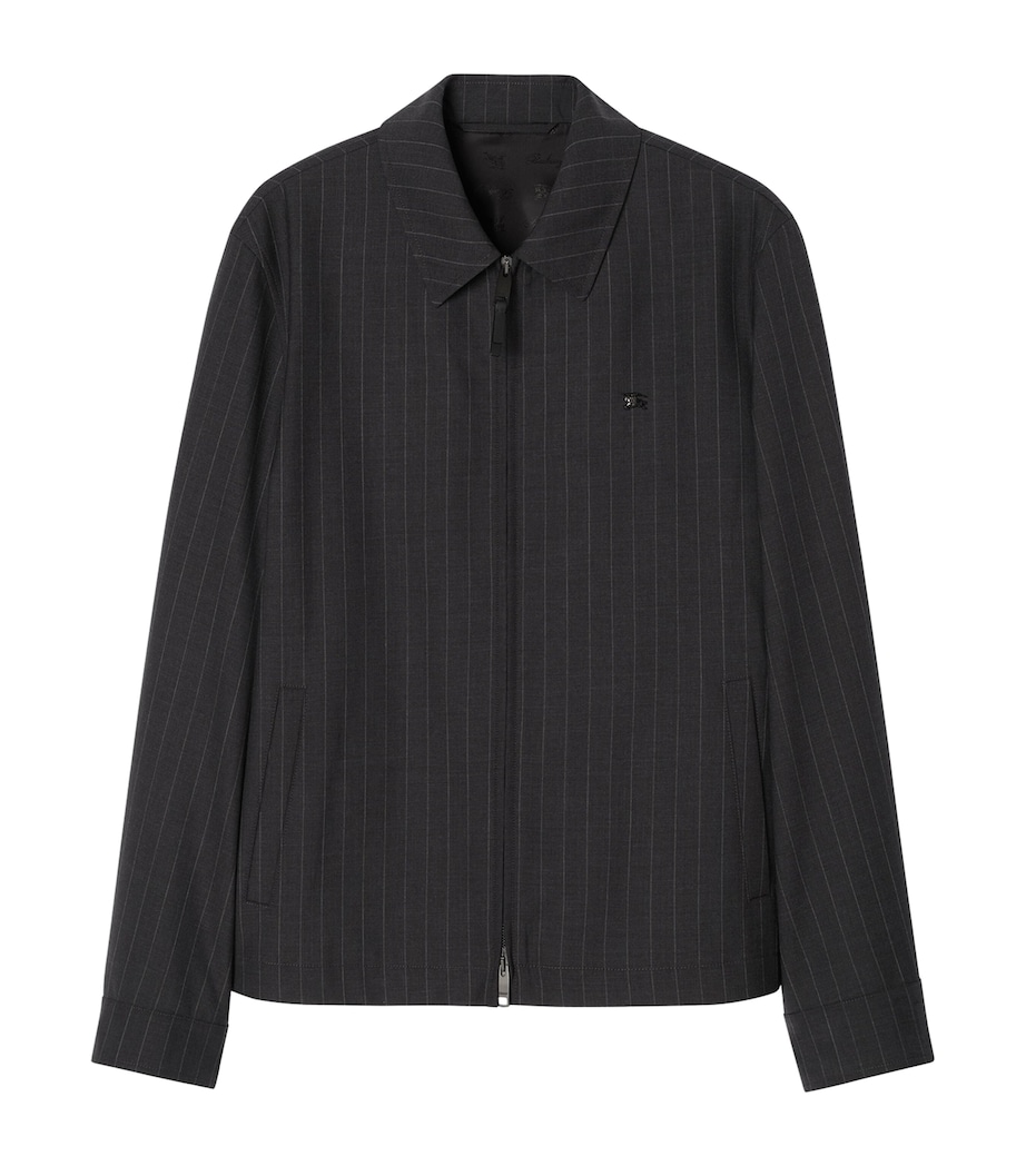 Burberry Mens Wool Pinstripe Bloomsbury Harrington Jacket Iron Grey Stripe Image 1