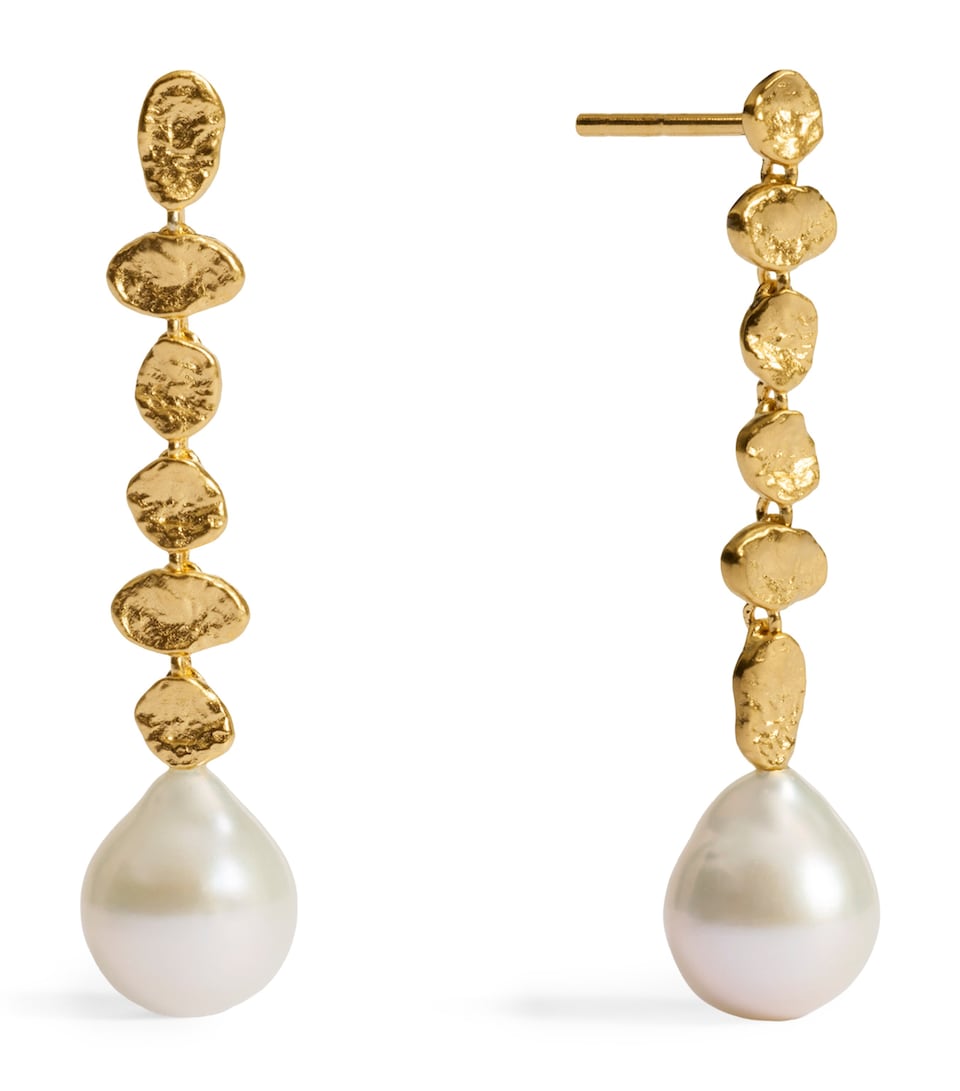 Monica Vinader Gold Vermeil and Pearl Capri Drop Earrings White
