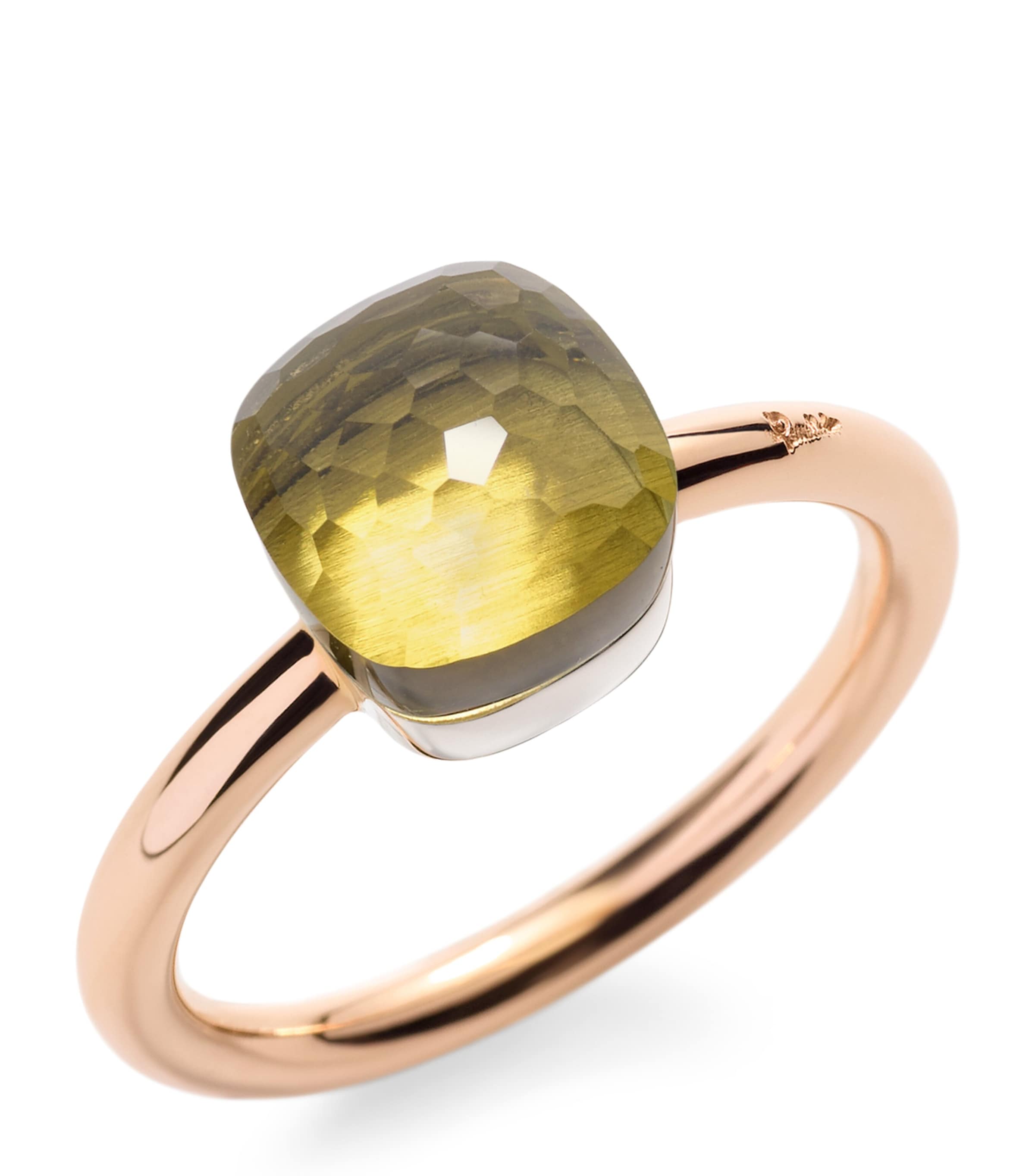 Shop Pomellato Mixed Gold And Lemon Quartz Nudo Petit Ring In Green