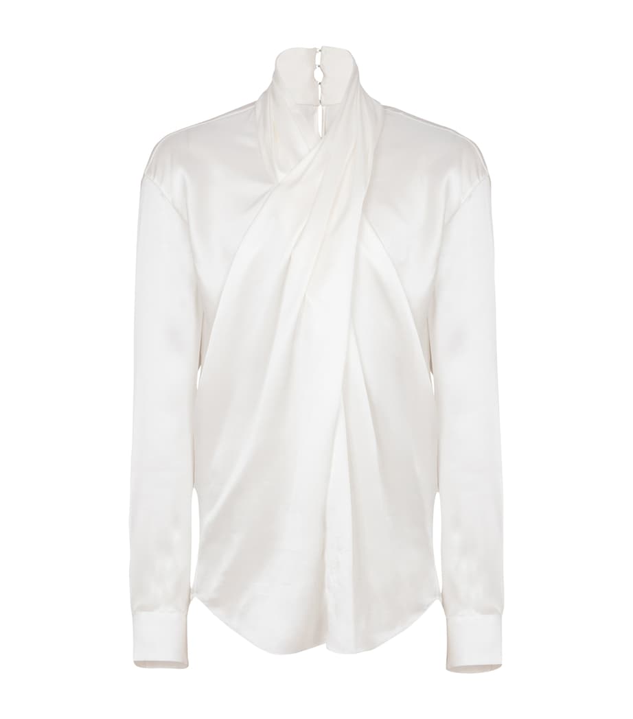 Silk Crossover-Neck Shirt 0FA BLANC Image 1