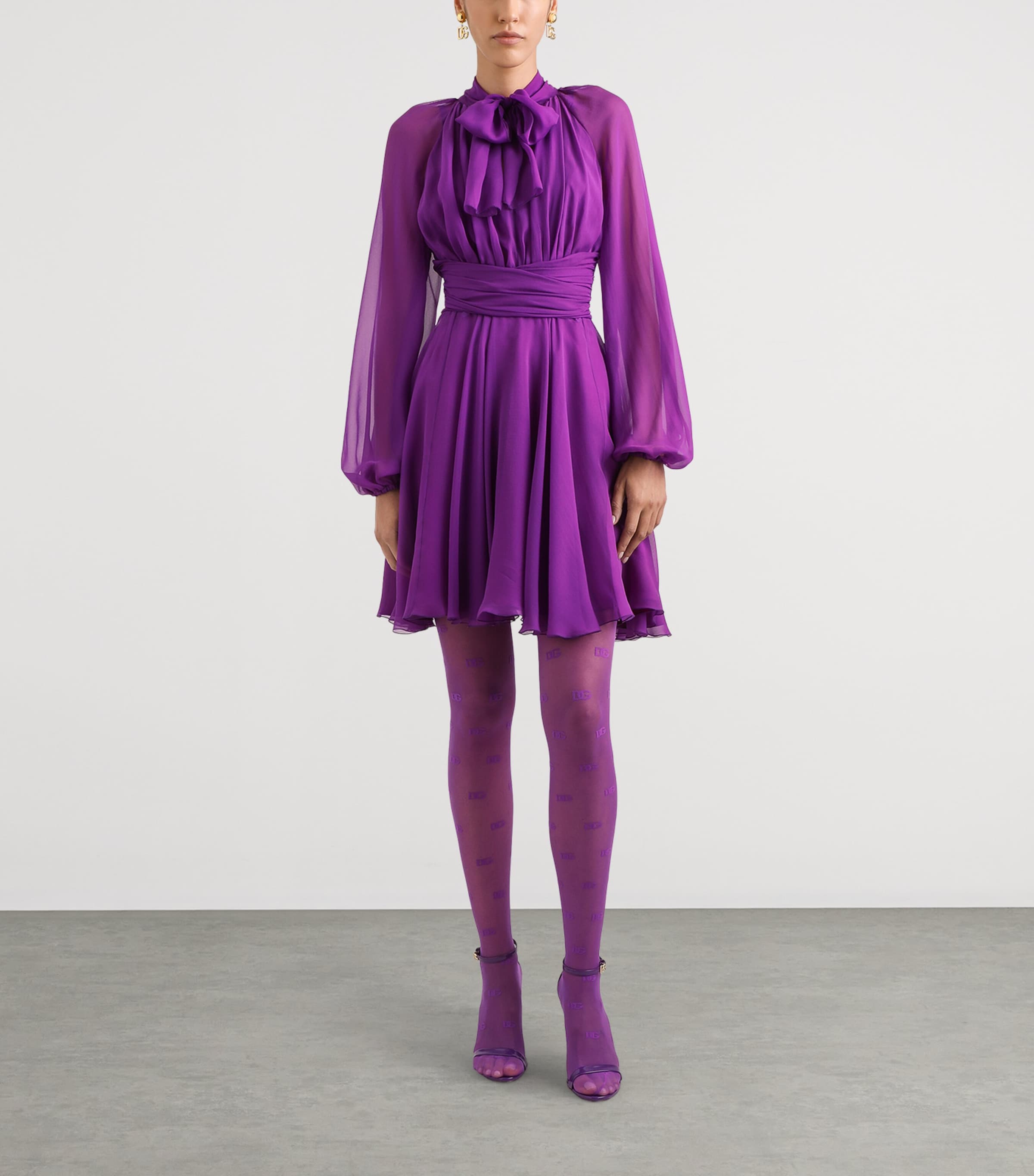 Dolce&Gabbana Womens Chiffon Draped Mini Dress Purple Image 2