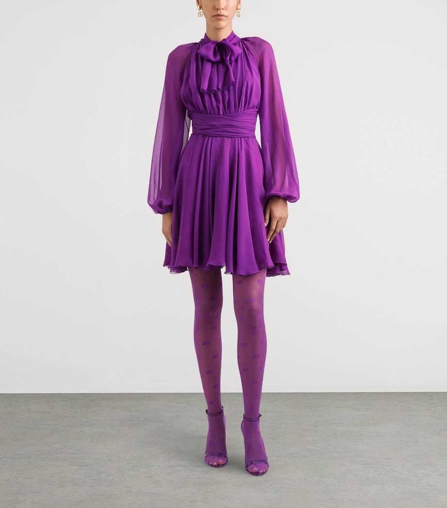 Chiffon Draped Mini Dress F0571-PURPLE Image 2