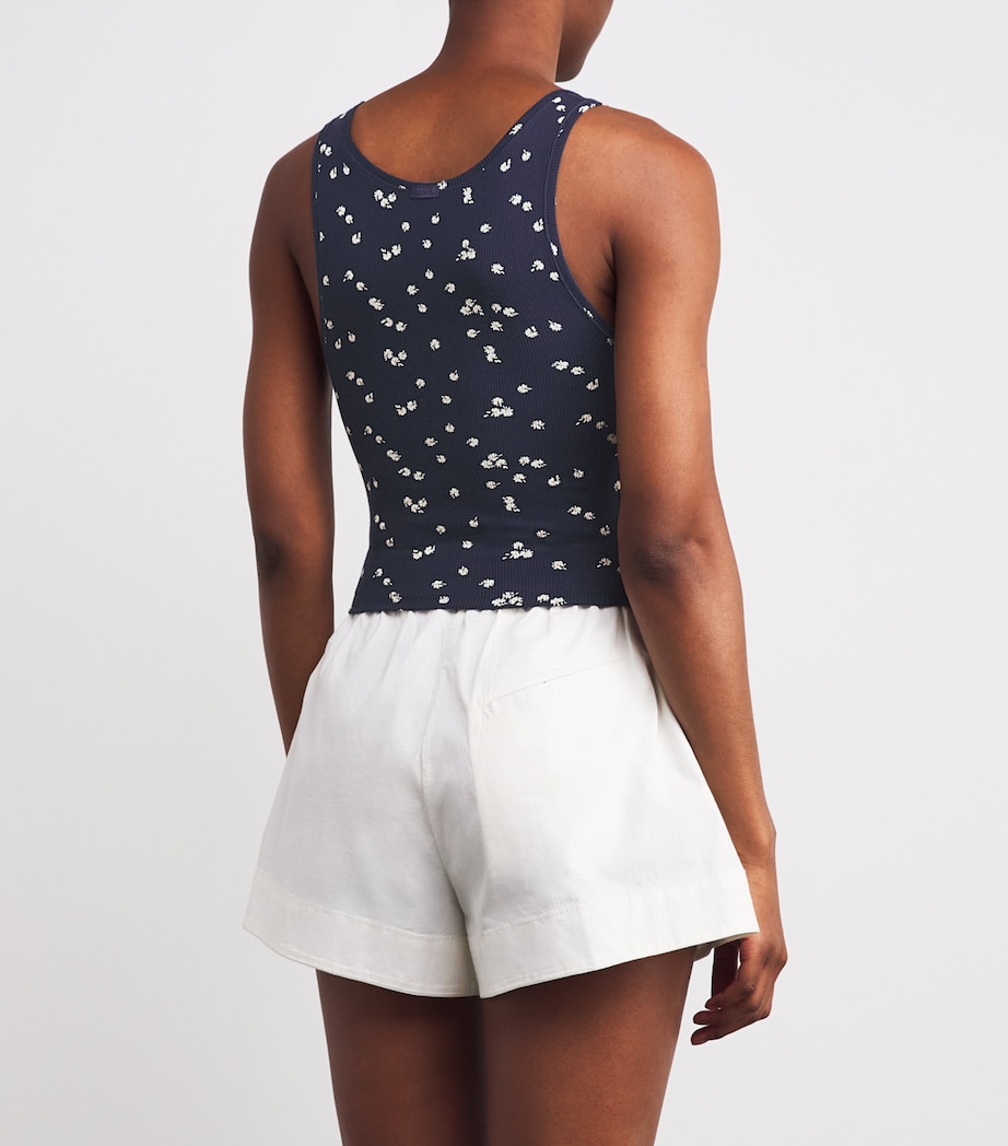 Stretch-Cotton Ribbed Tank Tops (Pack of 3) NAVY DAISY PRINT Image 4