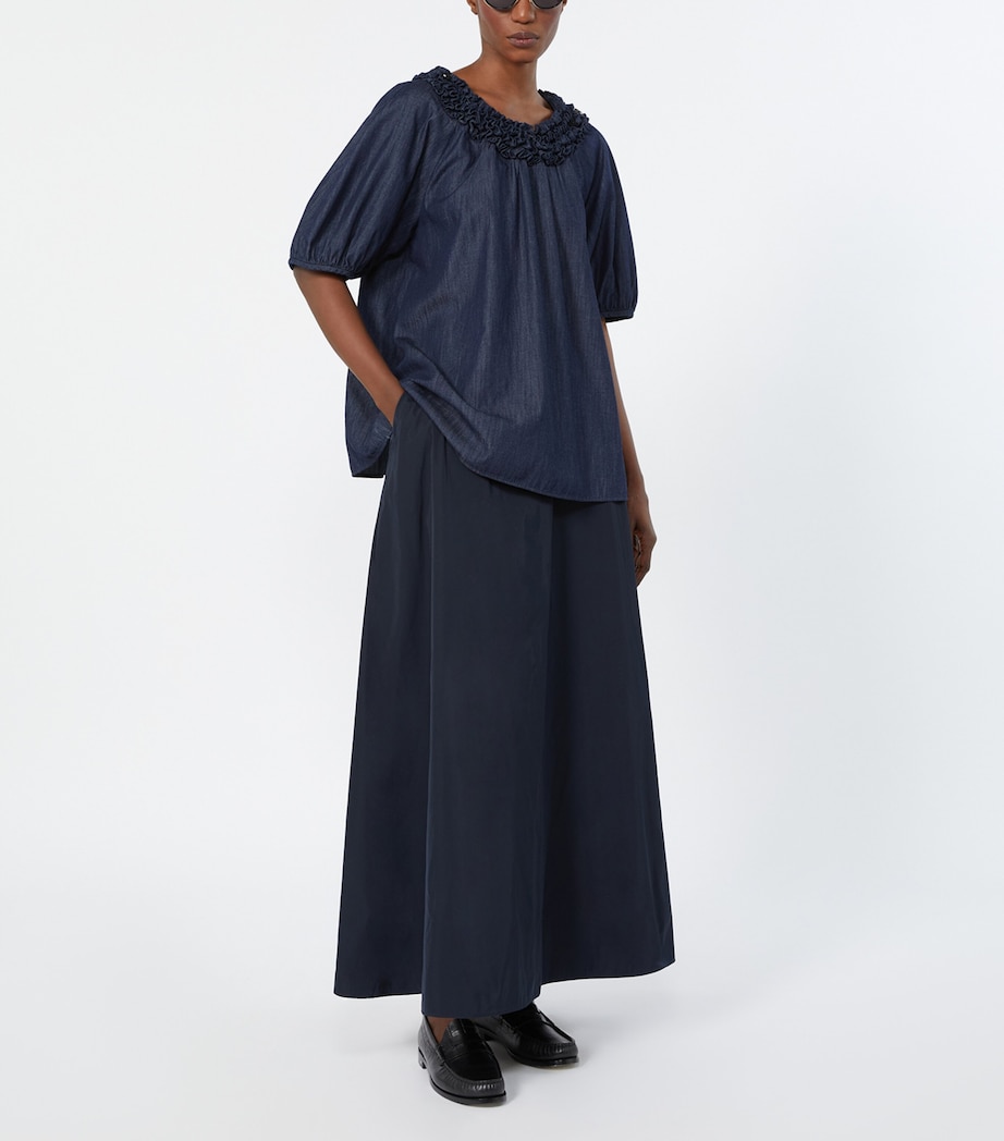 Max Mara Womens Denim Ruffled Neckline Blouse Midnightblue Image 2