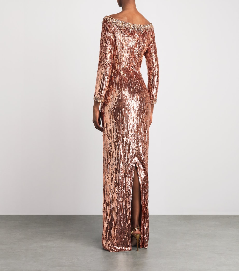 Jenny Packham Womens Sequinned Marnie Gown Sable Image 4
