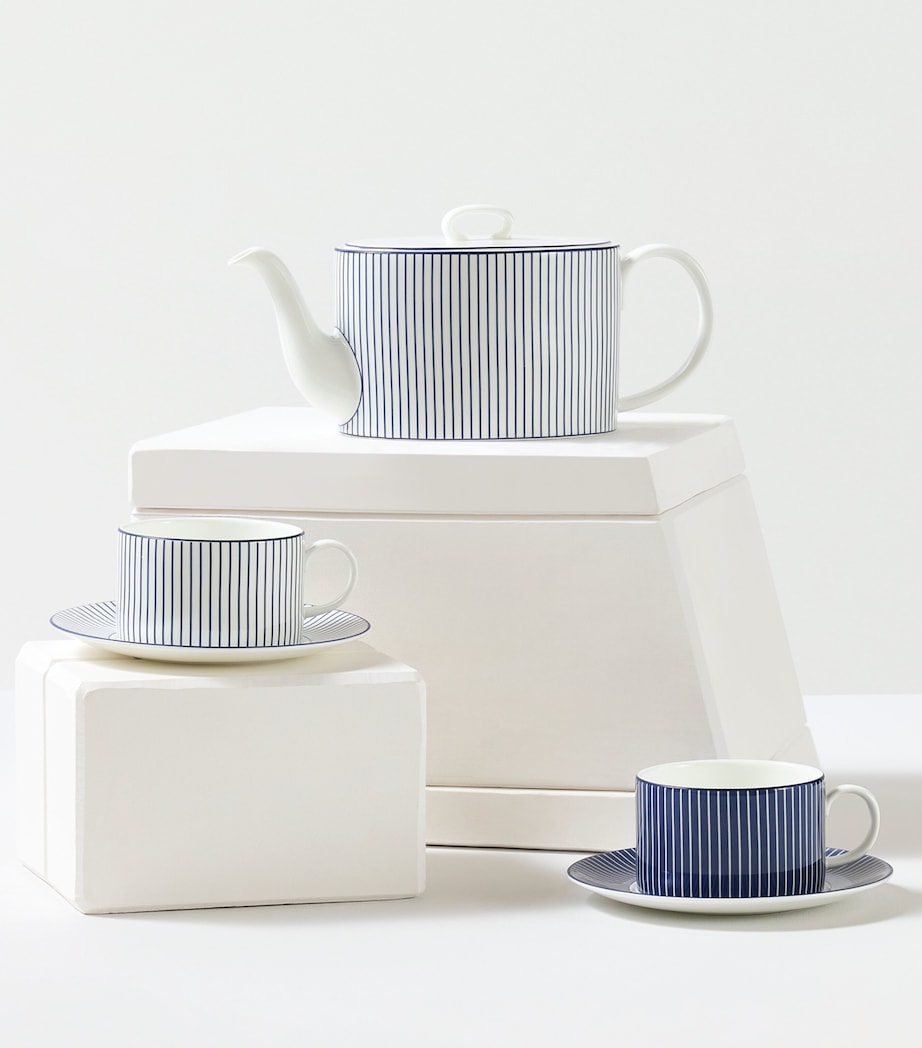 Pinstripe Teacup and Saucer WHITE Image 5