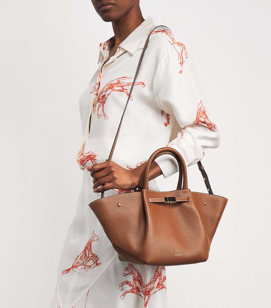 Demellier Medium Leather New York Shoulder Bag Tan W/ecru Stitching Image 5