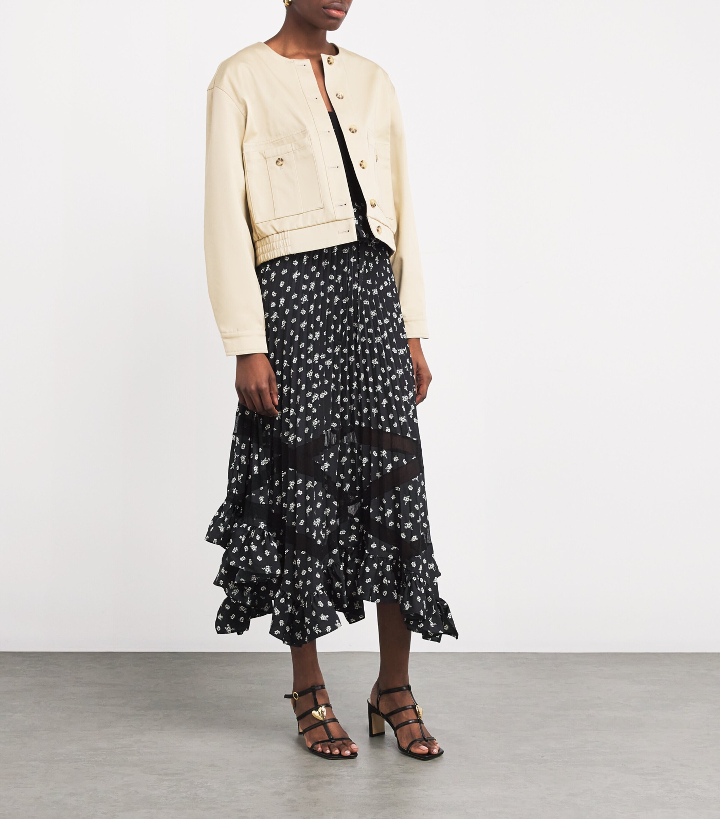 Leather Heart Heeled Sandals 75 BLACK Image 6