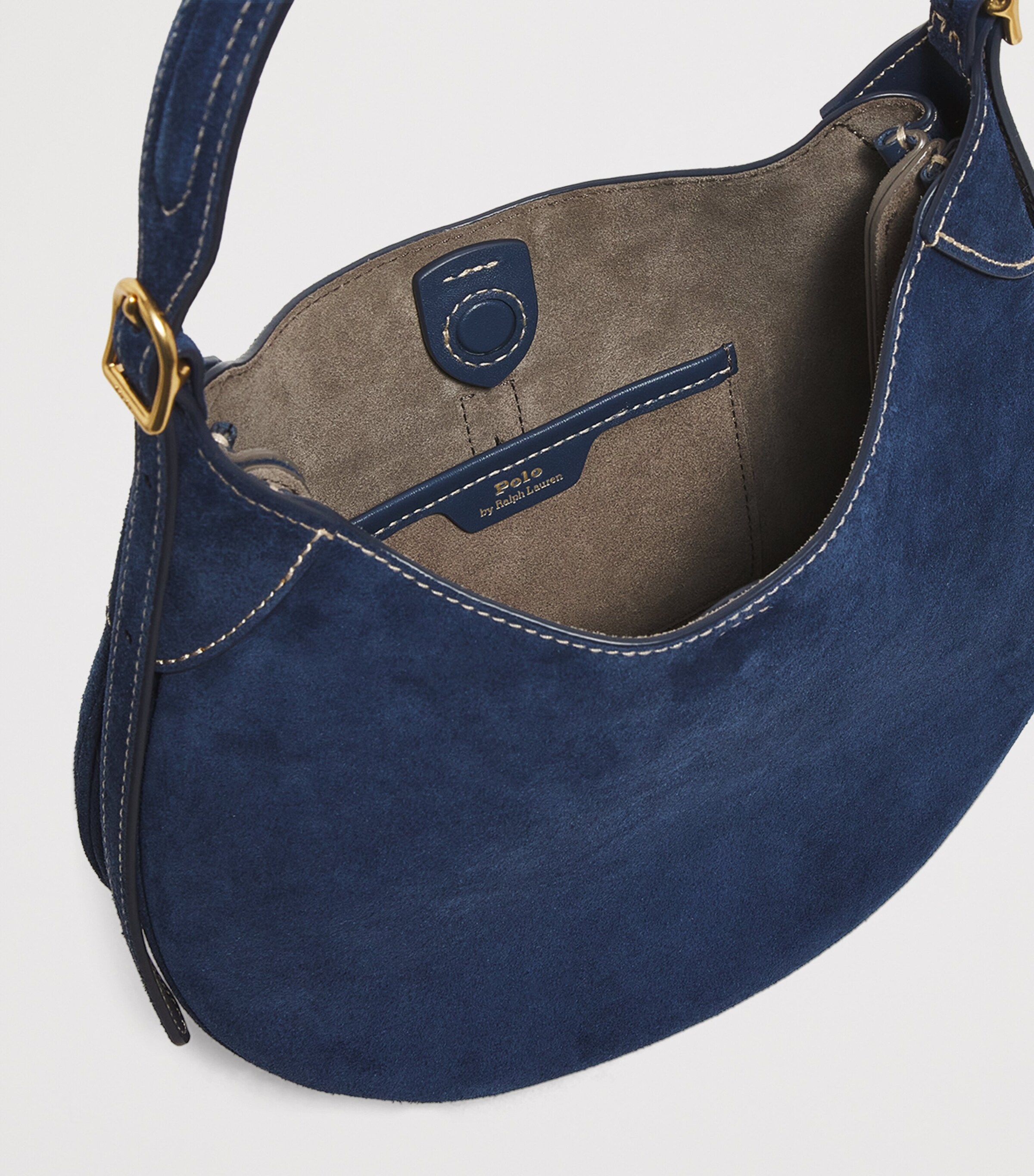 Polo Ralph Lauren Small Suede ID Shoulder Bag Dark Jean Image 4