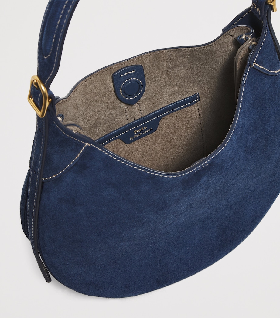 Polo Ralph Lauren Small Suede ID Shoulder Bag Dark Jean Image 4