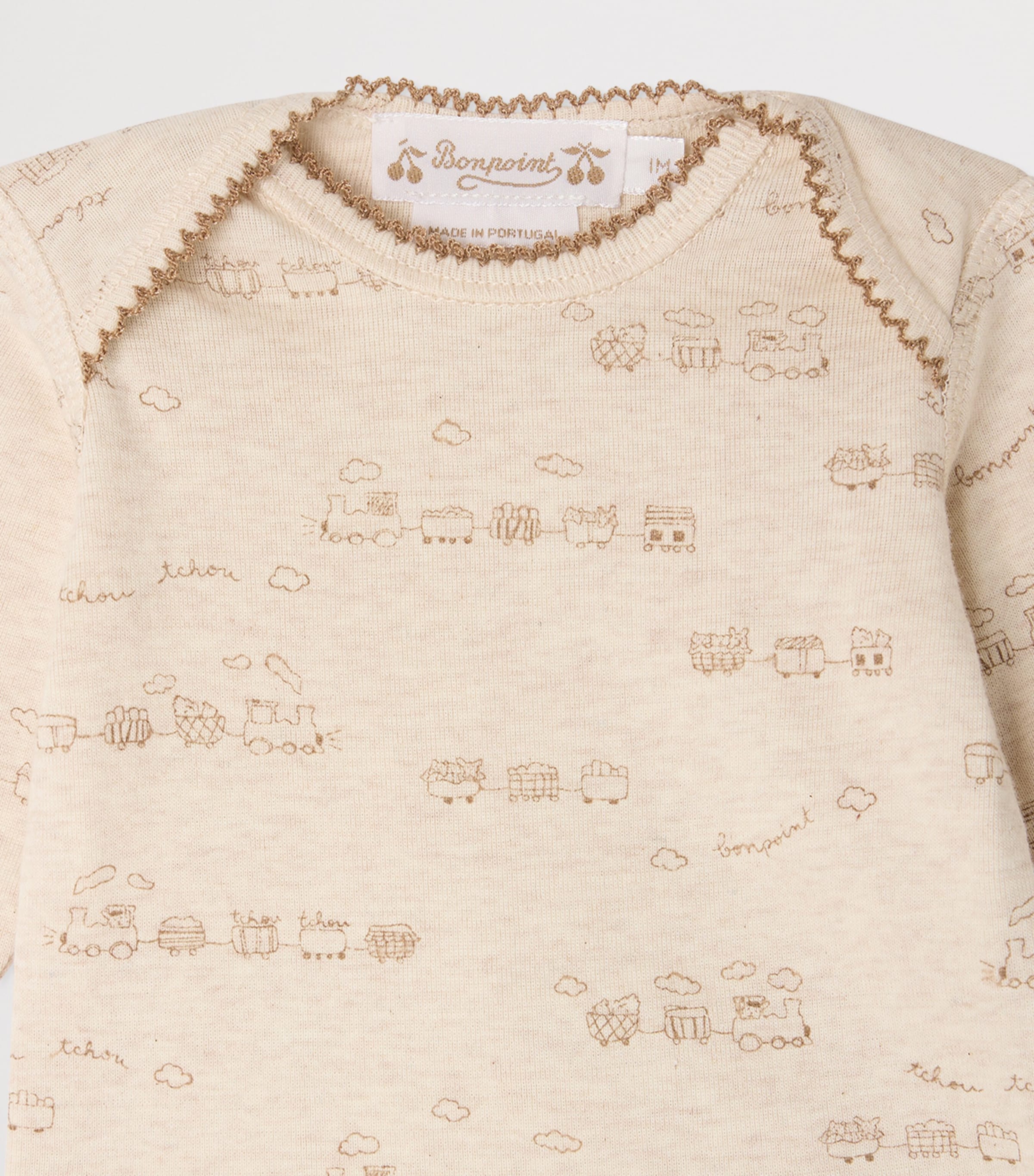 Bonpoint Cotton Train Print Pyjama Set (1-18 Months) Upb Beige Image 3