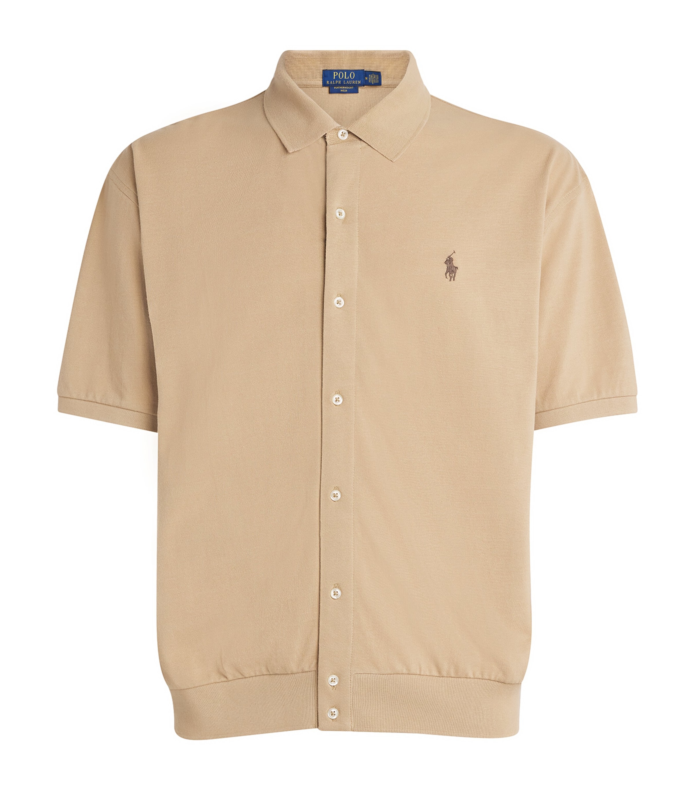 Polo Ralph Lauren Mens Cotton Featherweight Mesh Polo Shirt Vintage Khaki Image 1