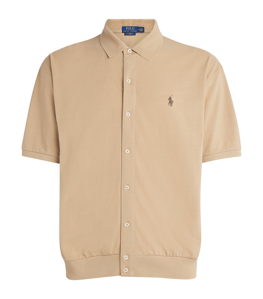 Polo Ralph Lauren Mens Cotton Featherweight Mesh Polo Shirt Vintage Khaki Image 1