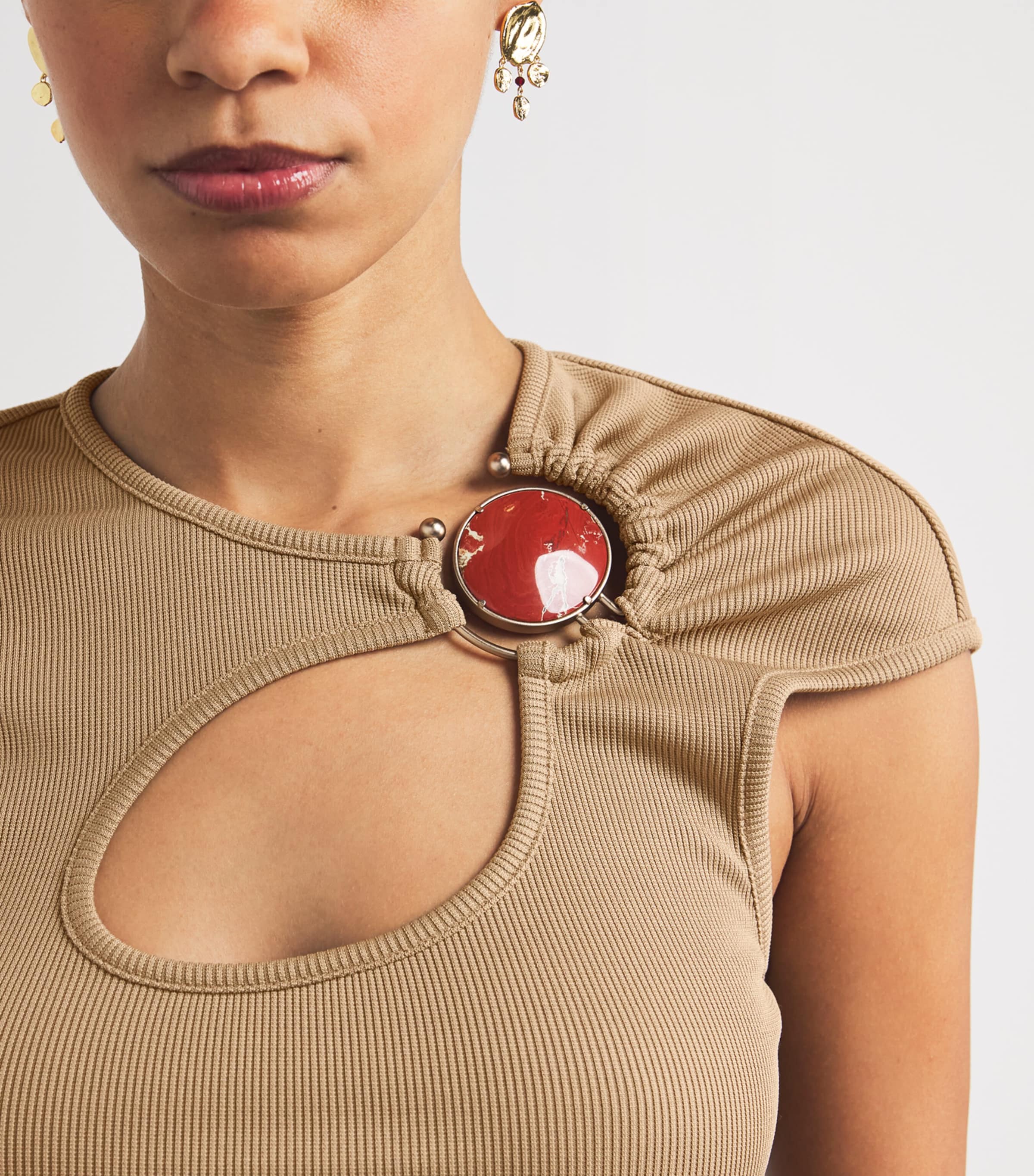 Mineral Stone-Detail Cut-Out T-Shirt SAND Image 6