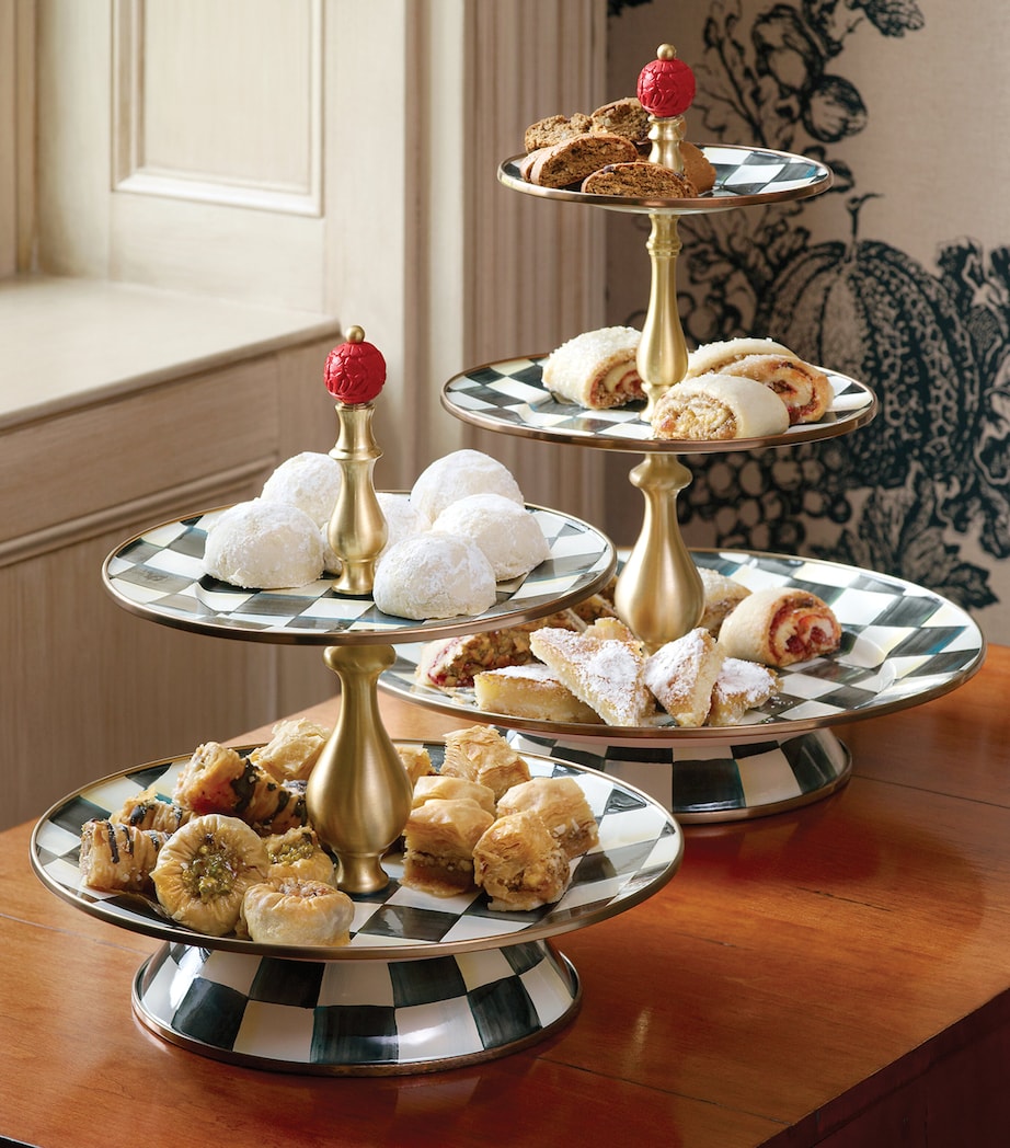 Enamel Courtly Check 2-Tier Cake Stand (27cm) BLACK Image 2