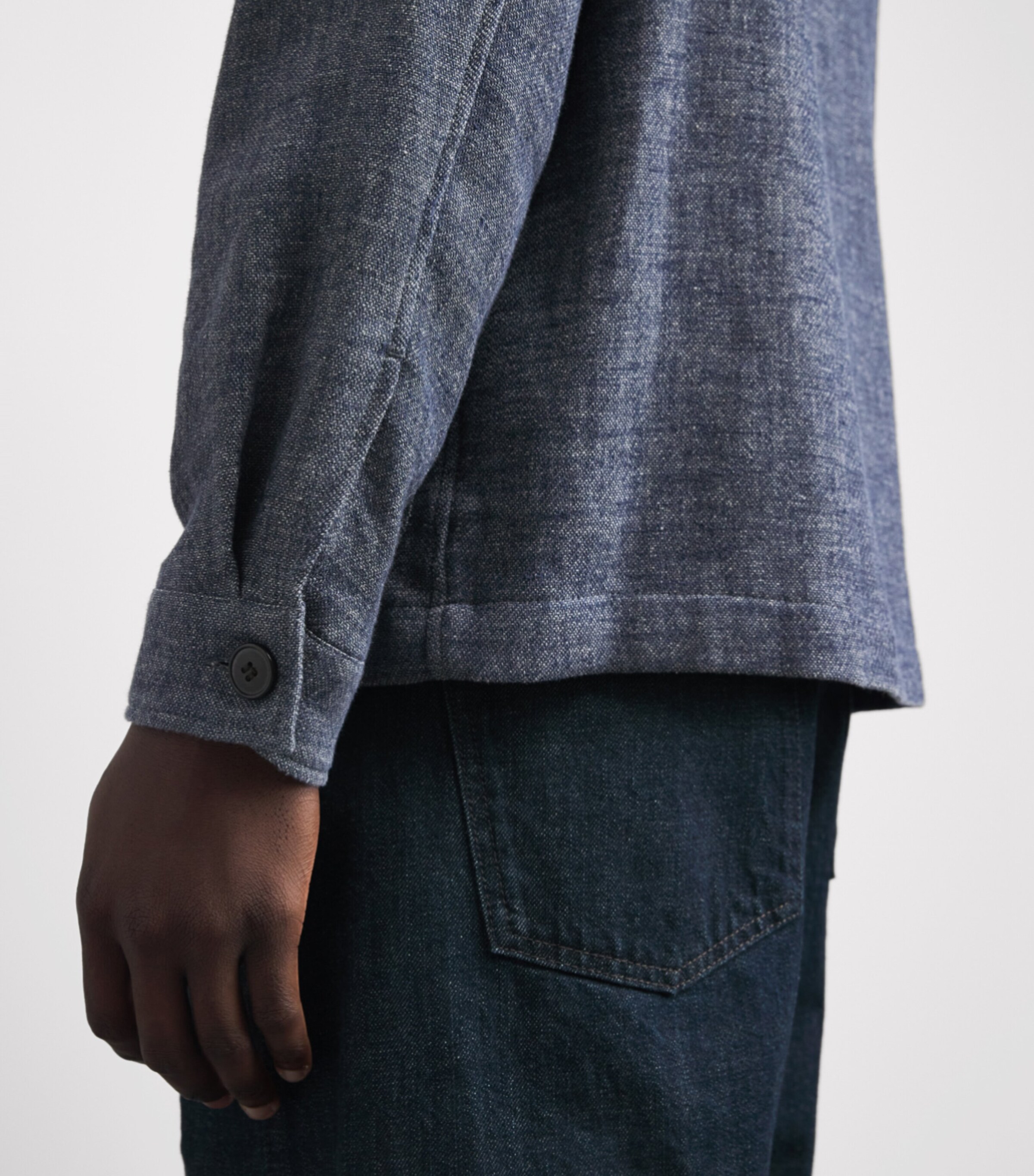 Sunspel Mens Cotton-Linen Twill Twin-Pocket Jacket Buds Denim Blue Image 3