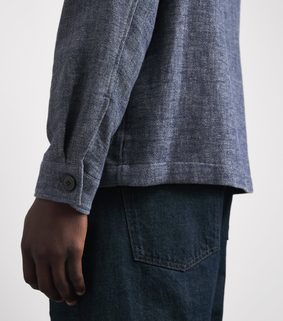 Sunspel Mens Cotton-Linen Twill Twin-Pocket Jacket Buds Denim Blue Image 3