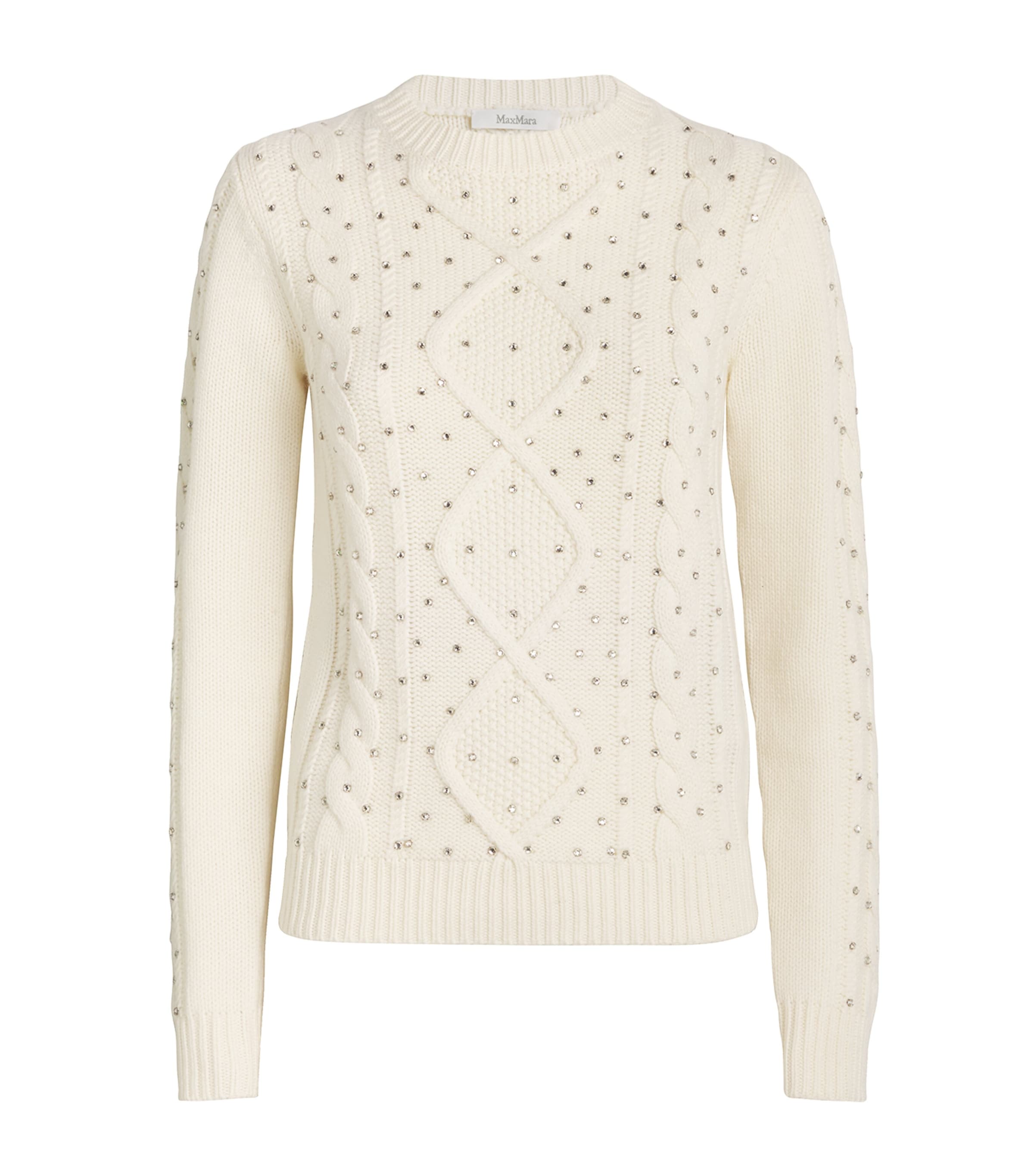 Max Mara Wool-cashmere Cable Knit Sweater In White