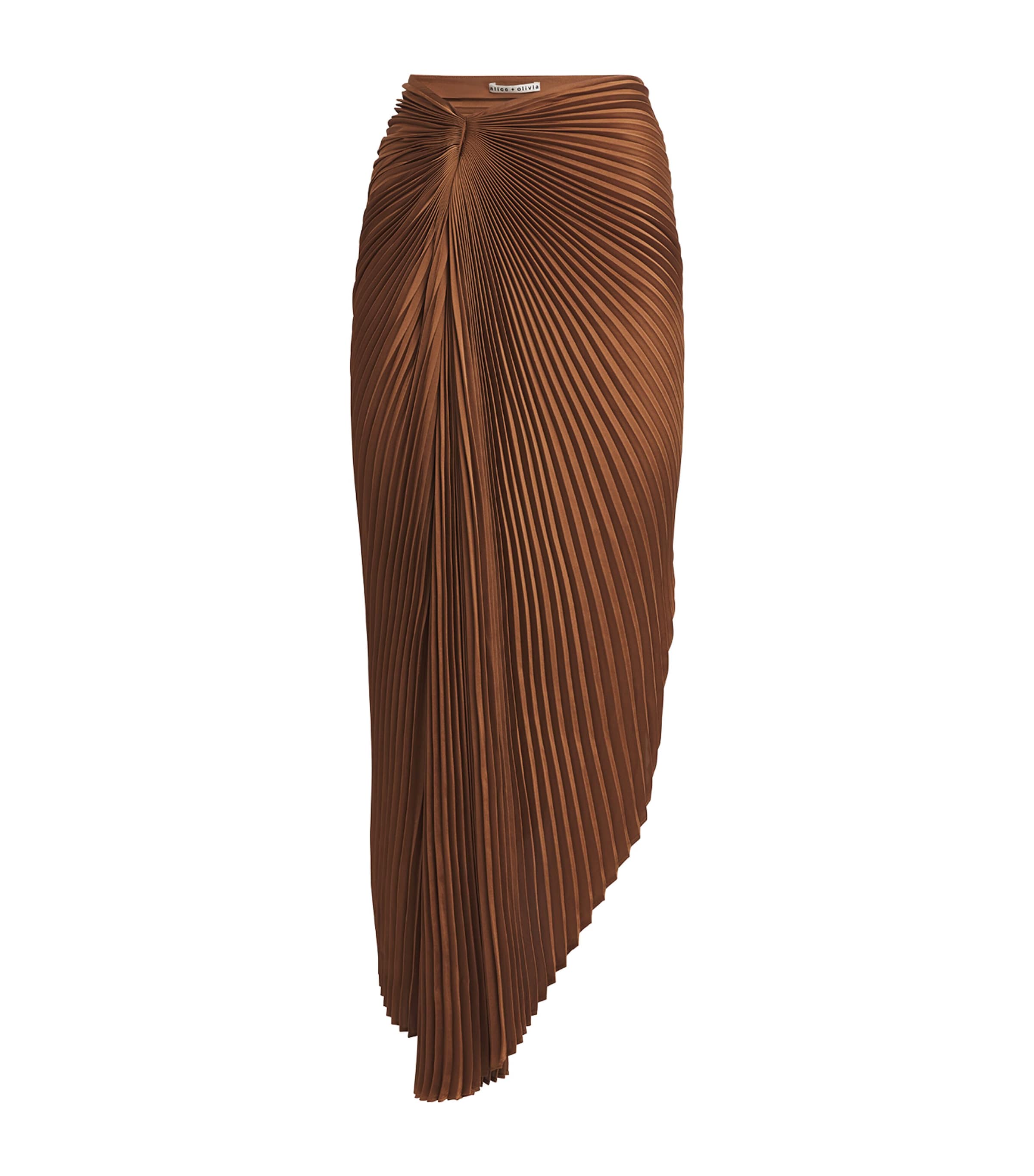 Alice And Olivia Asymmetric Pleated Odelia Skirt In Brown