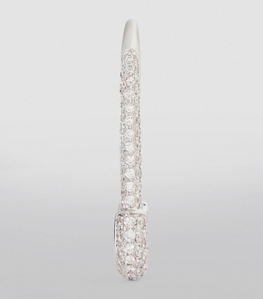 White Gold and Diamond Safety Pin Single Left Earring WHITE GOLD Image 2