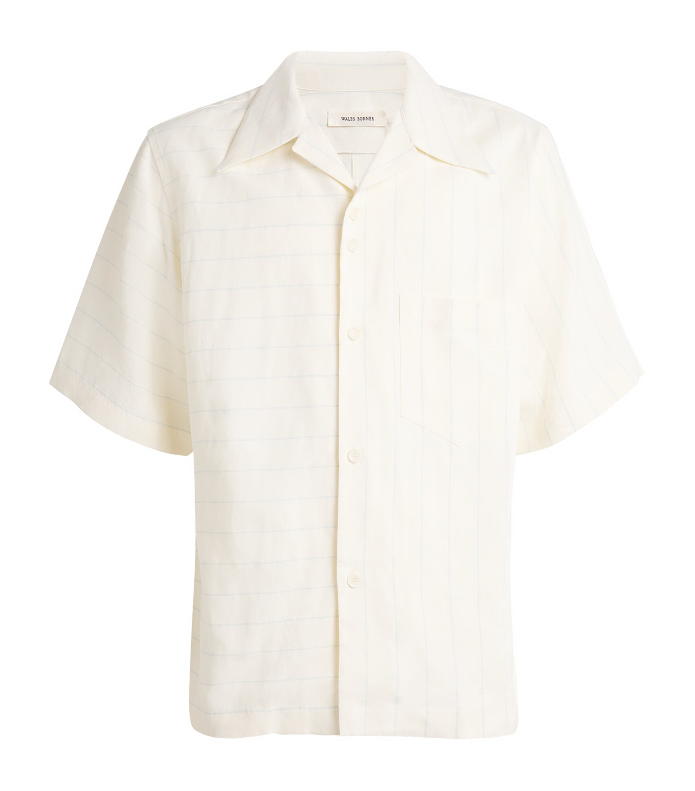 Wales Bonner Mens Striped Highlife Bowling Shirt White/blue Stripe Image 1
