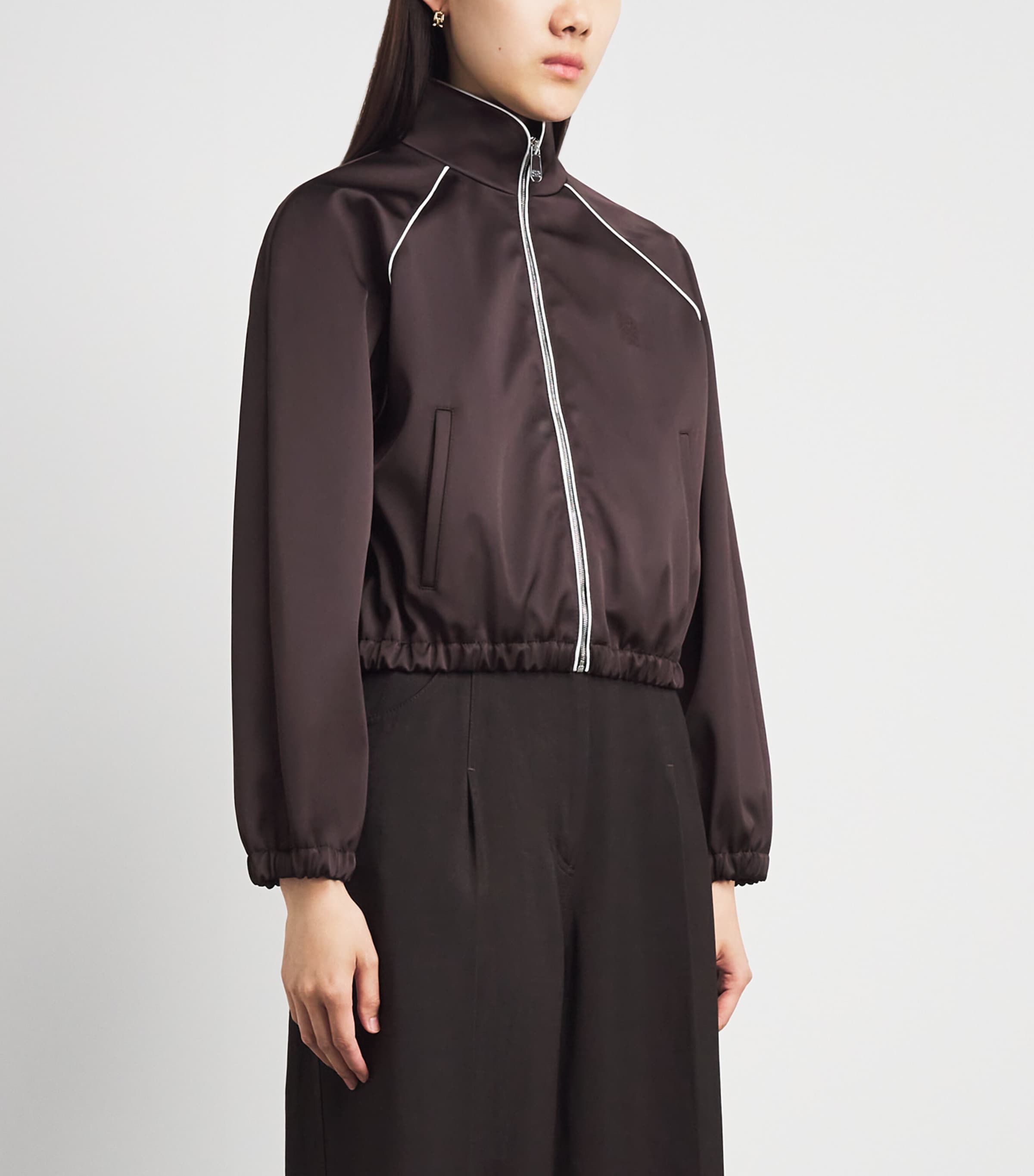 Sandro Paris Brown Satin Cropped Bomber Jacket | Harrods US