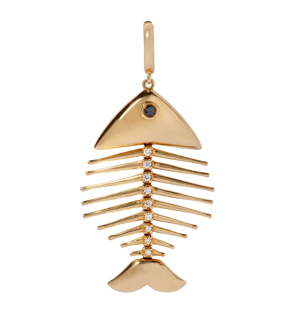 Yellow Gold and Diamond Fish Bones Charm