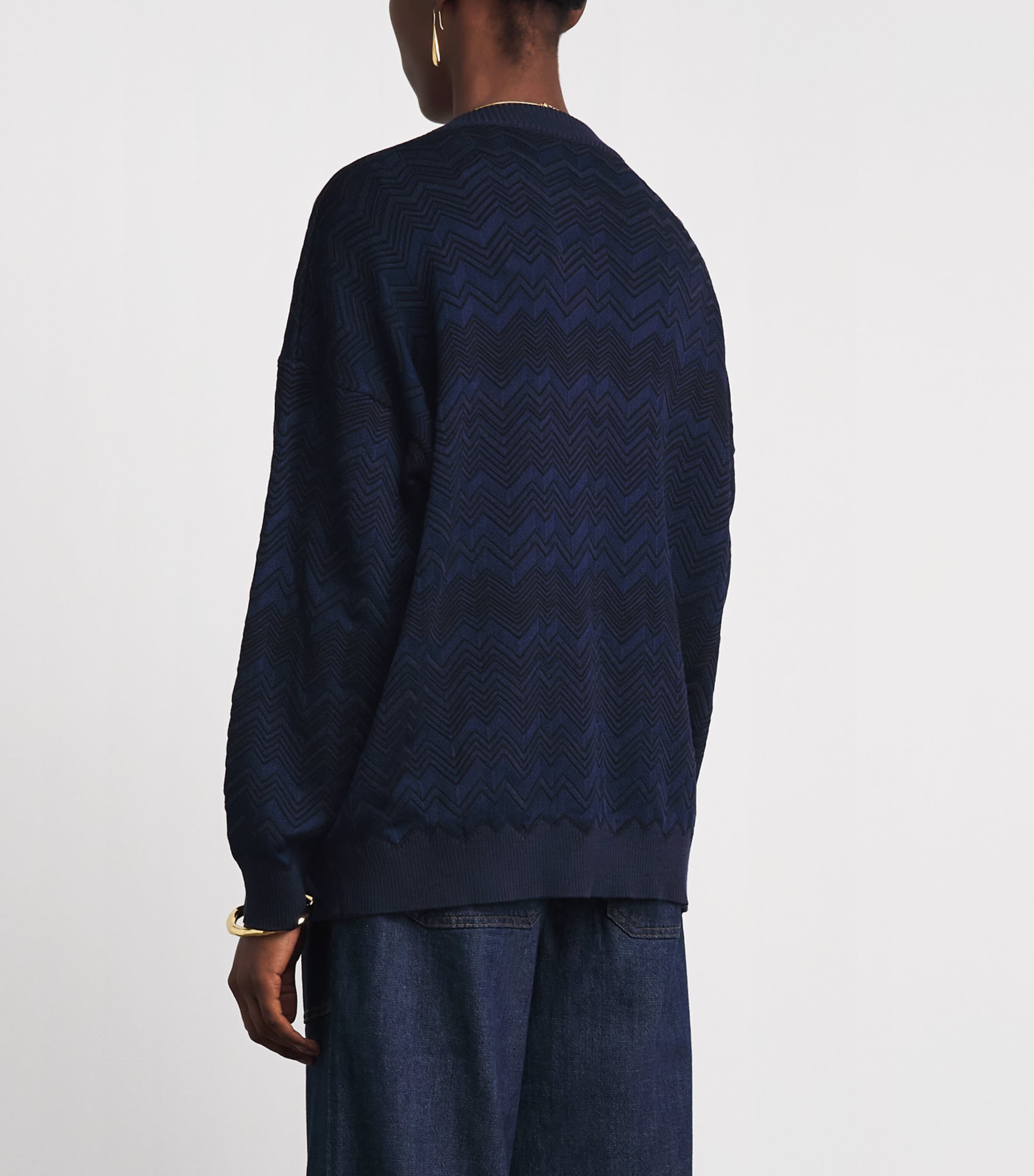 Missoni Womens Chevron V-Neck Sweater Navy Blue Image 5