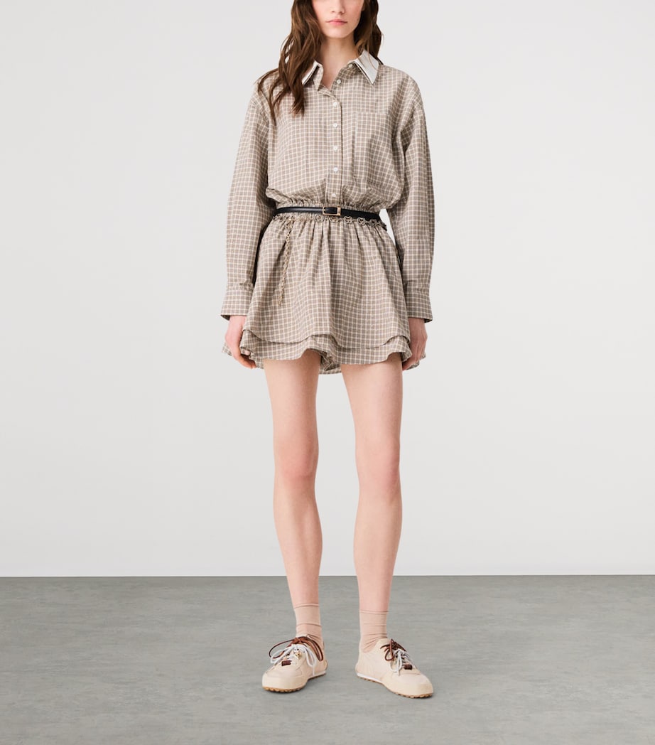 Maje Womens Cotton Check Mini Shirt Dress Beige Image 2