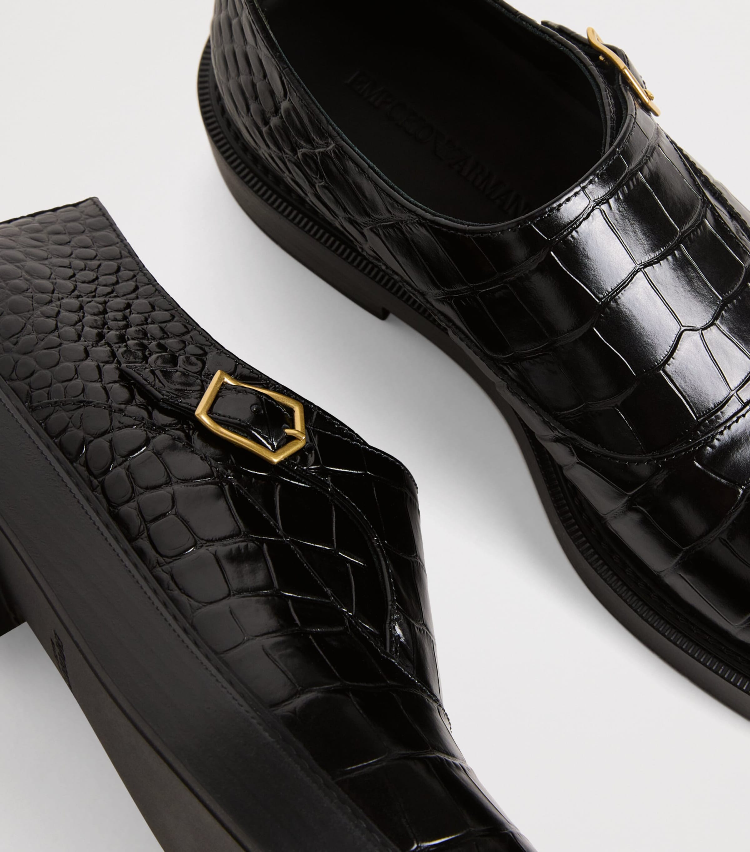 Emporio Armani Black Croc-Embossed Leather Monk Shoes | Harrods US