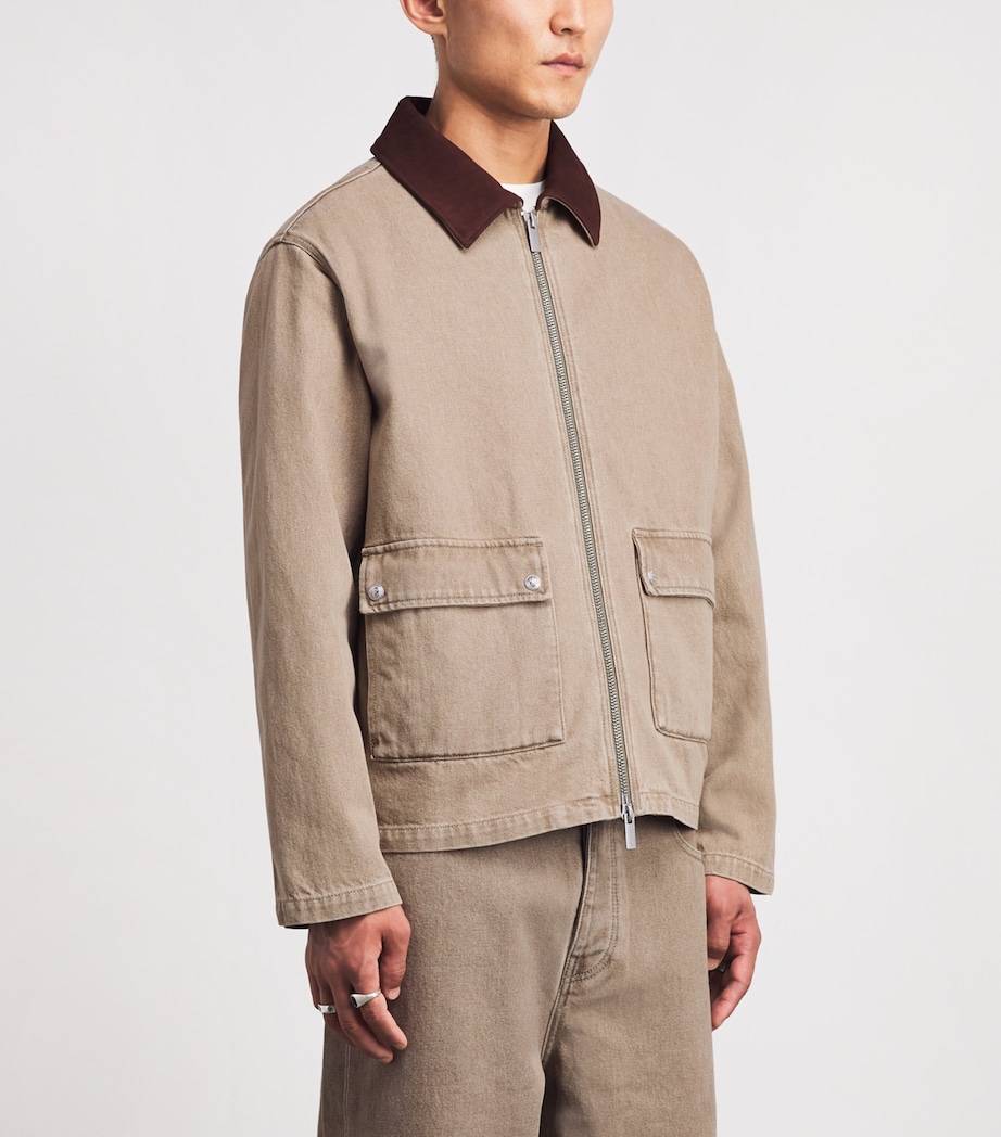 Drôle de Monsieur Mens Cord-Collar Denim Jacket Kaki Image 4