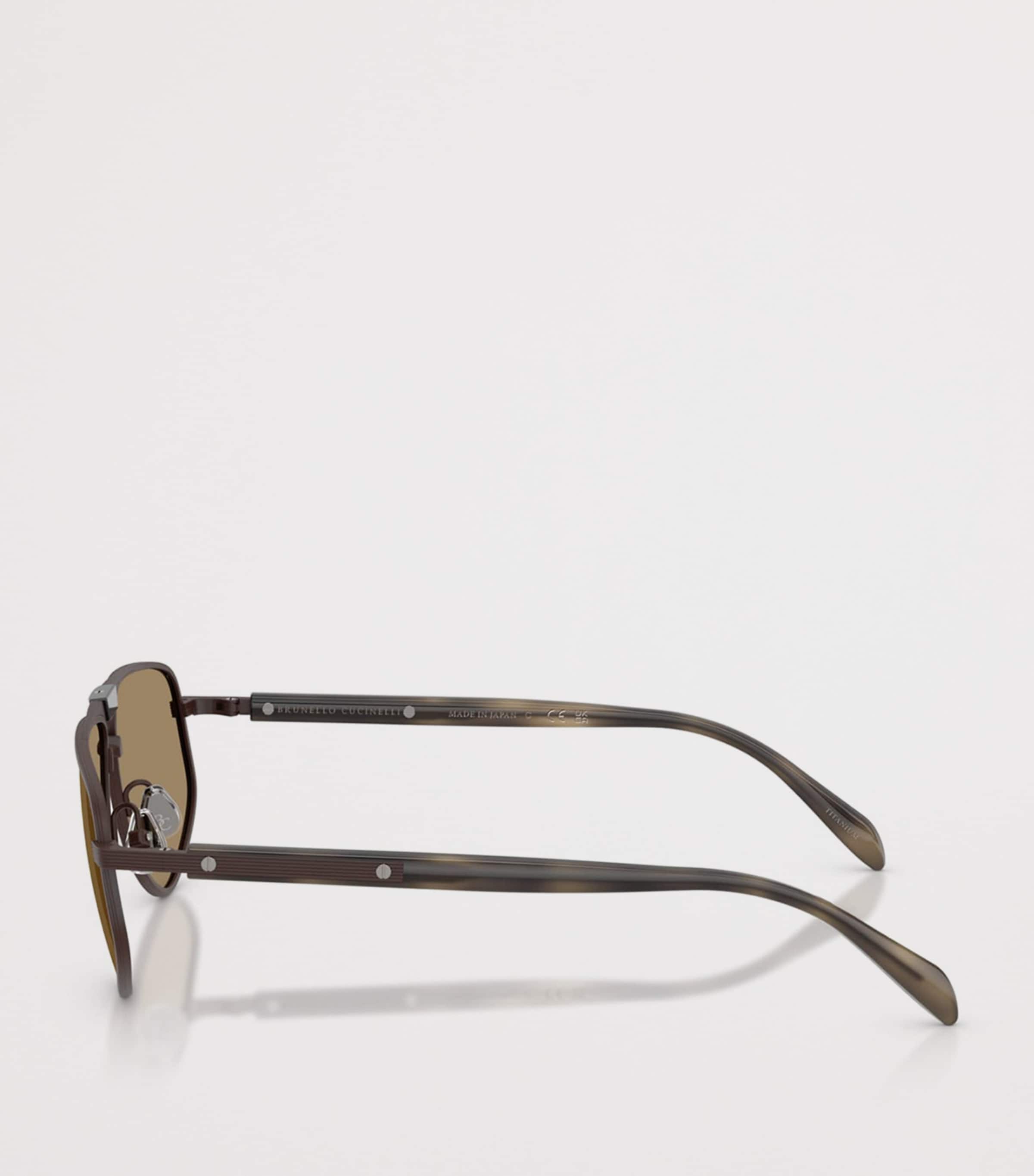 Brunello Cucinelli Titanium Dike Aviator Sunglasses Brown Image 3