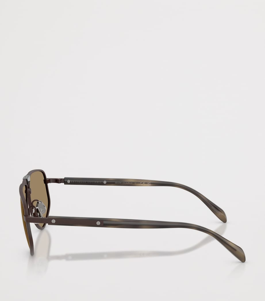 Brunello Cucinelli Titanium Dike Aviator Sunglasses Brown Image 3