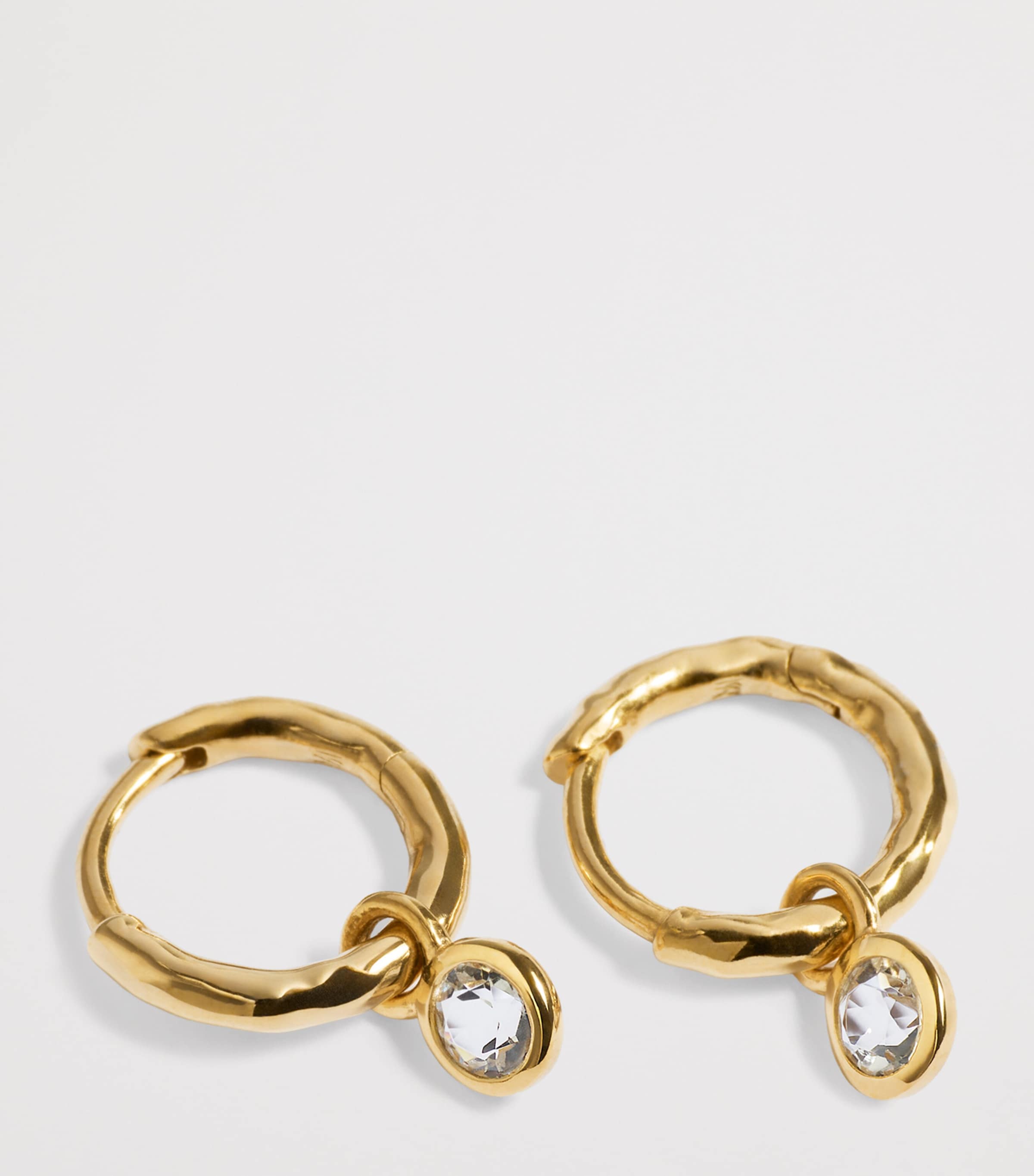 Monica Vinader Gold Vermeil and White Topaz April Birthstone Huggie Earrings Clear Image 2