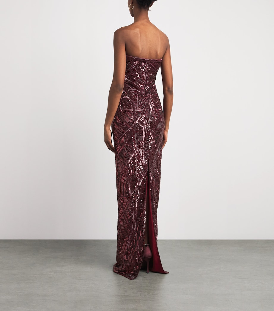 Pamella Roland Womens Embellished Strapless Gown Merlot Image 4