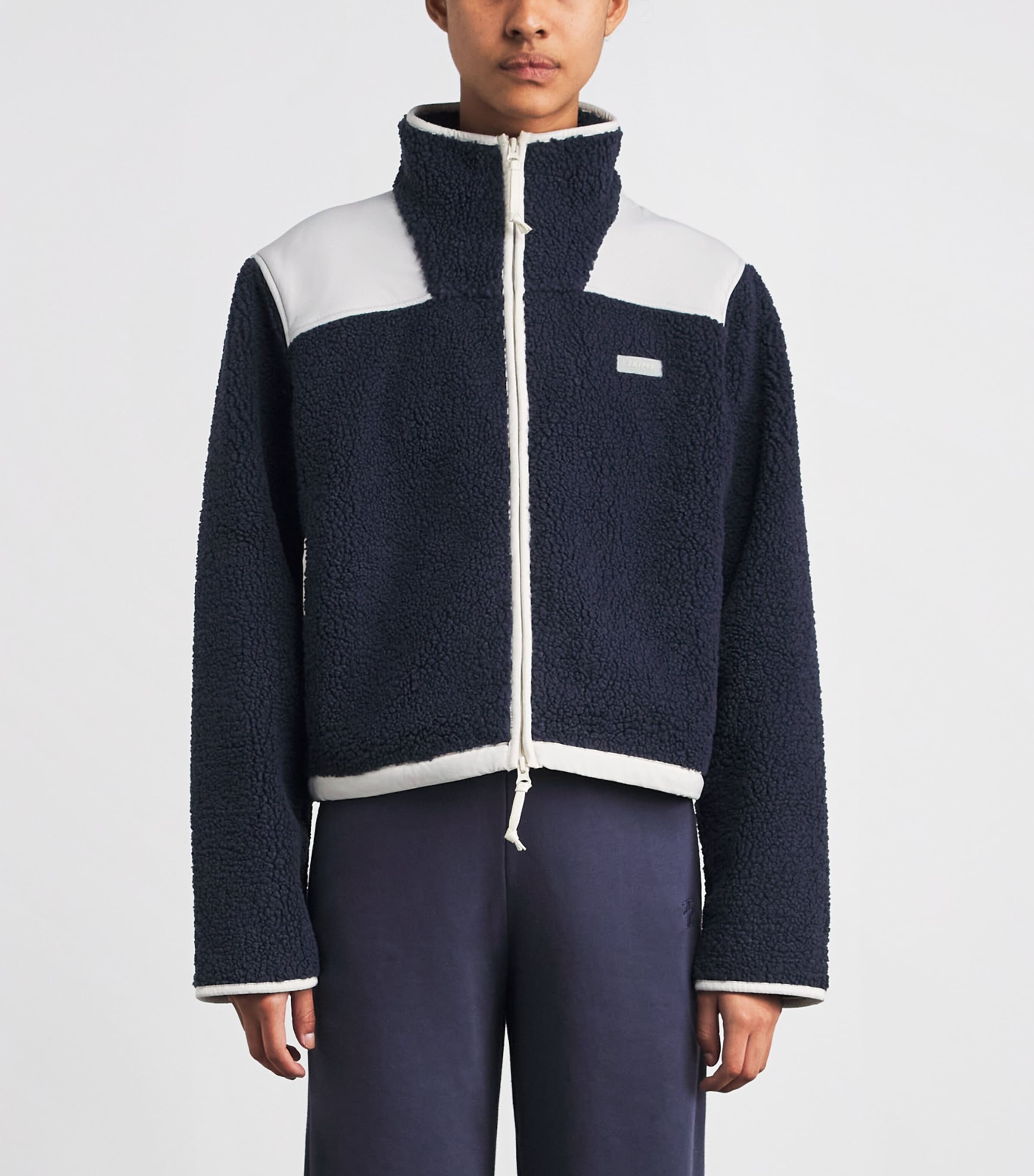Skims Womens Faux Shearling Teddy Zip-Up Jacket Navy Image 4