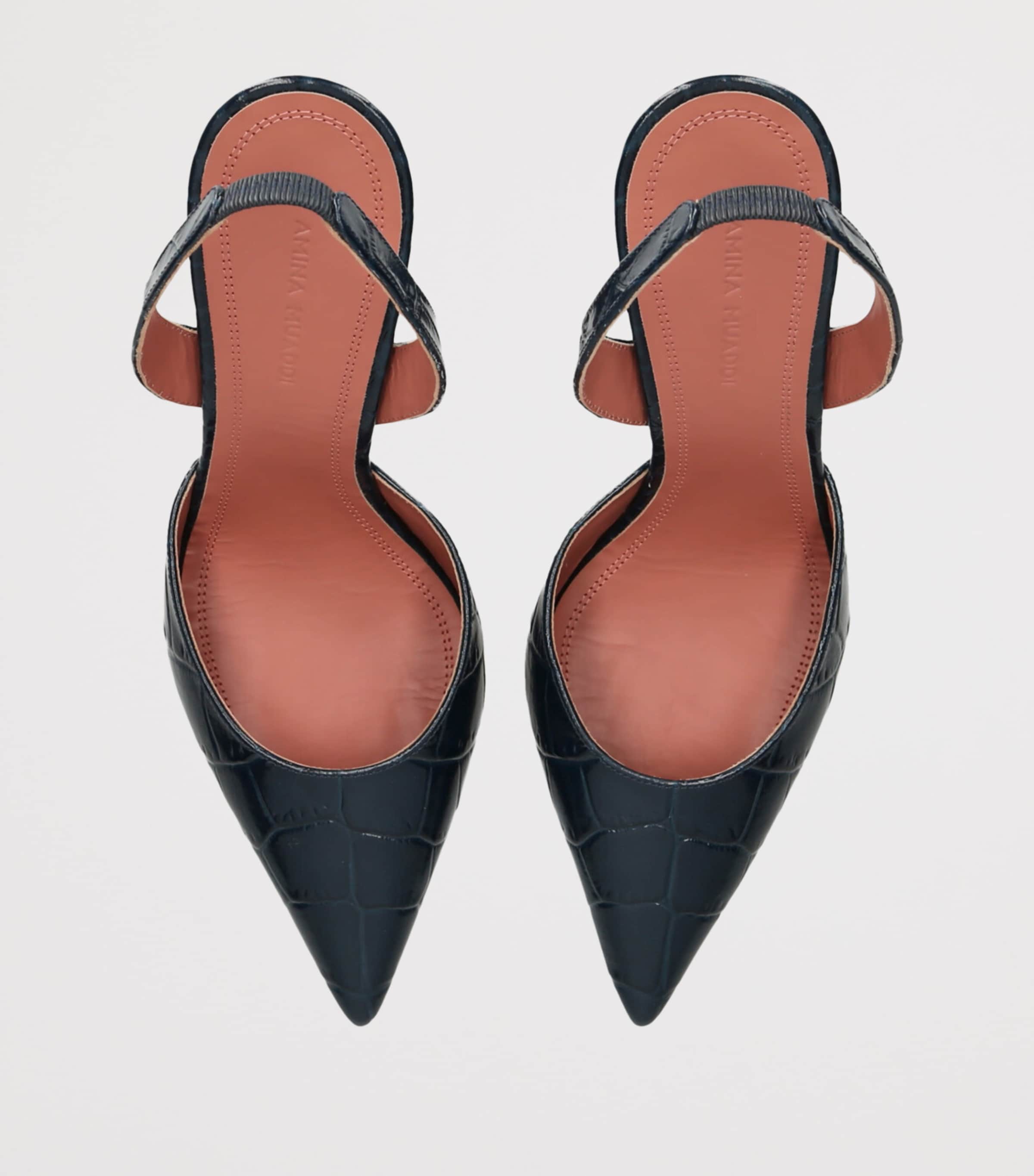 Amina Muaddi Croc-Embossed Leather Holli Slingback Heels 95 Navy Image 4