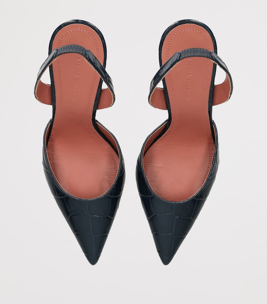 Amina Muaddi Croc-Embossed Leather Holli Slingback Heels 95 Navy Image 4