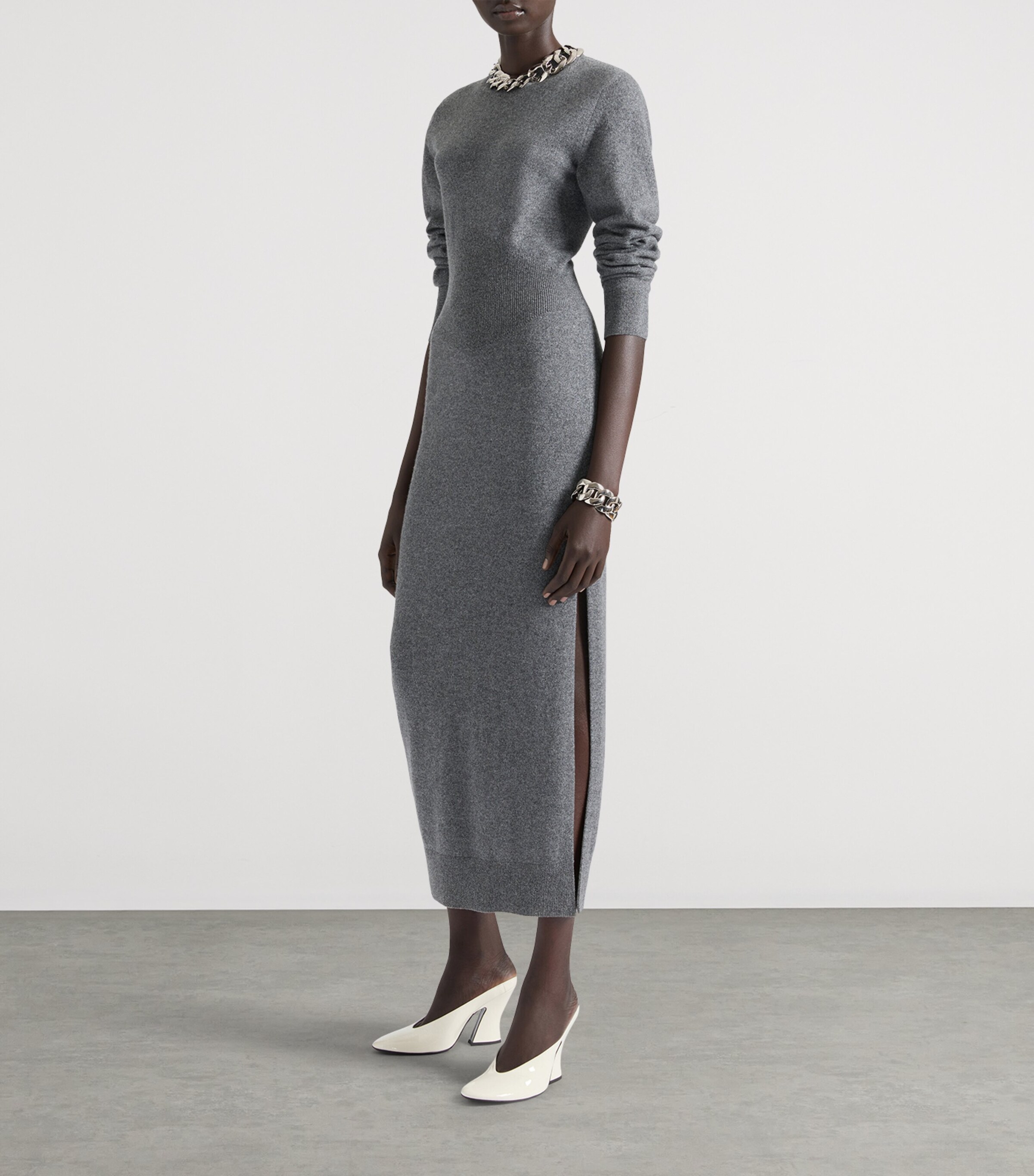 Cashmere Open Back Midi Dress MEDIUM GREY Image 2