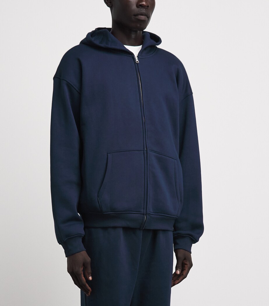 Skims Mens Fleece Lounge Relaxed Zip-Up Hoodie Navy Image 4