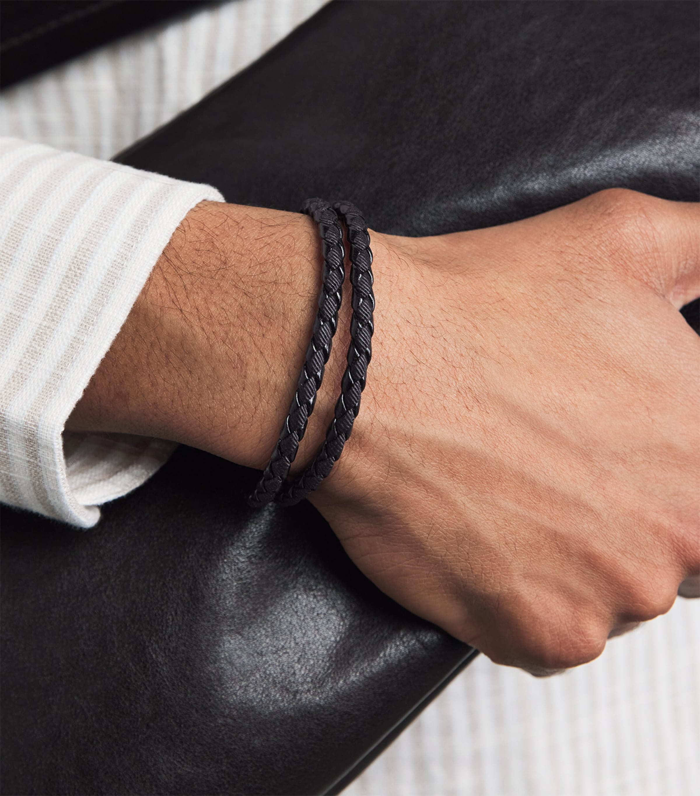 Tateossian Leather Chelsea Bracelet Black Image 2