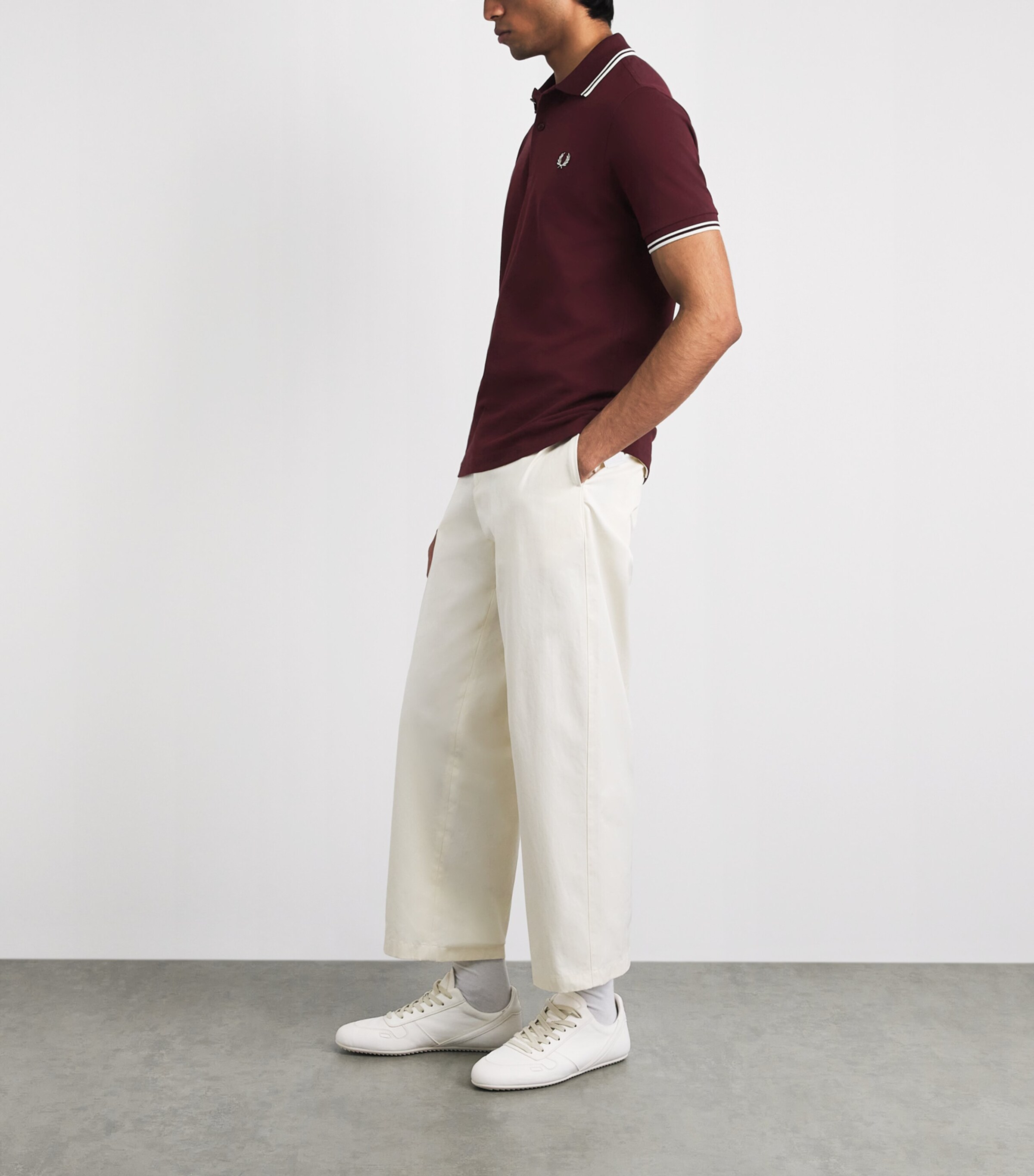 Fred Perry Mens Twin Tipped Polo Shirt Oxblood / Ecru Image 2