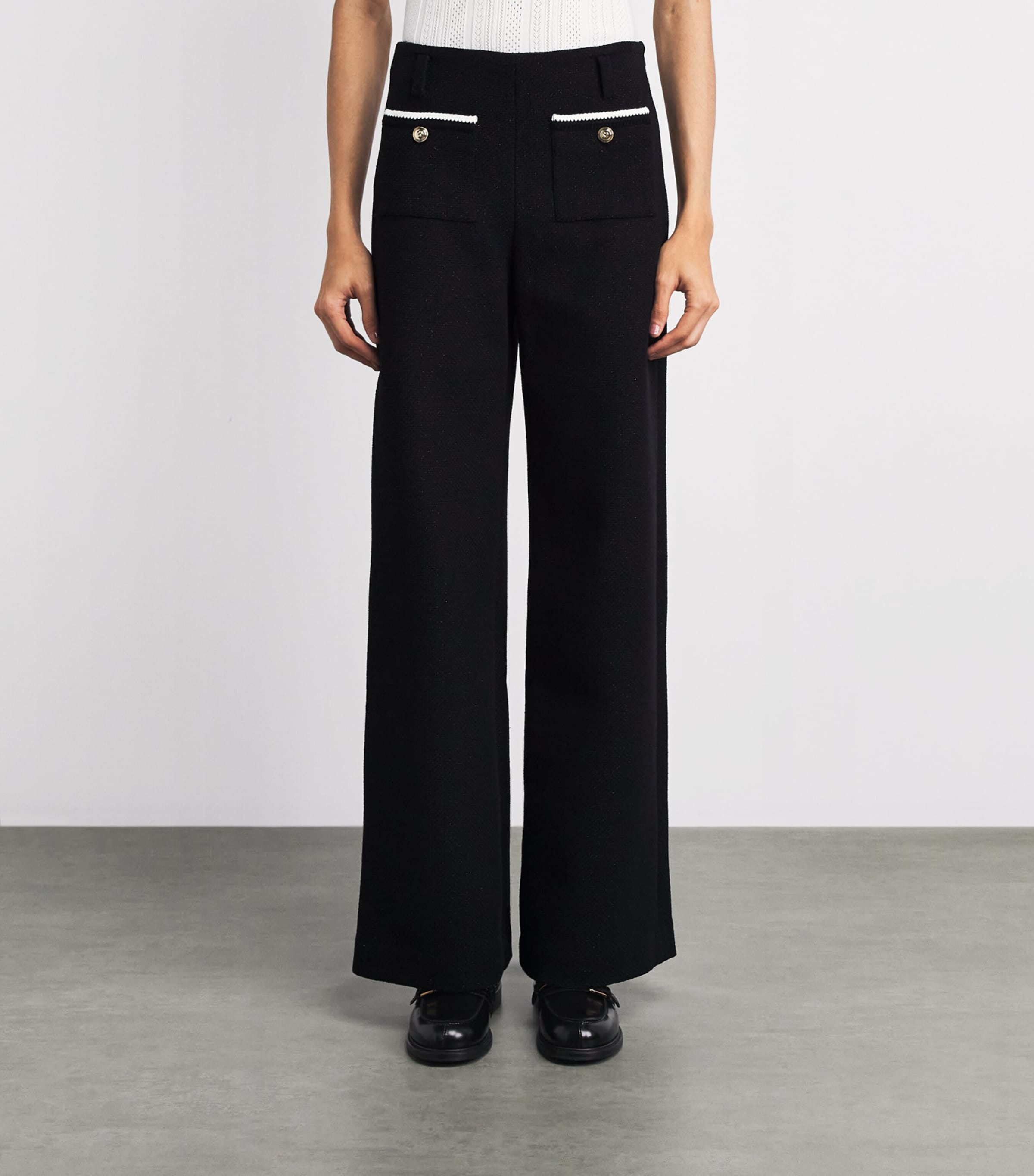 Maje Womens Tweed Wide-Leg Trousers Black Image 4