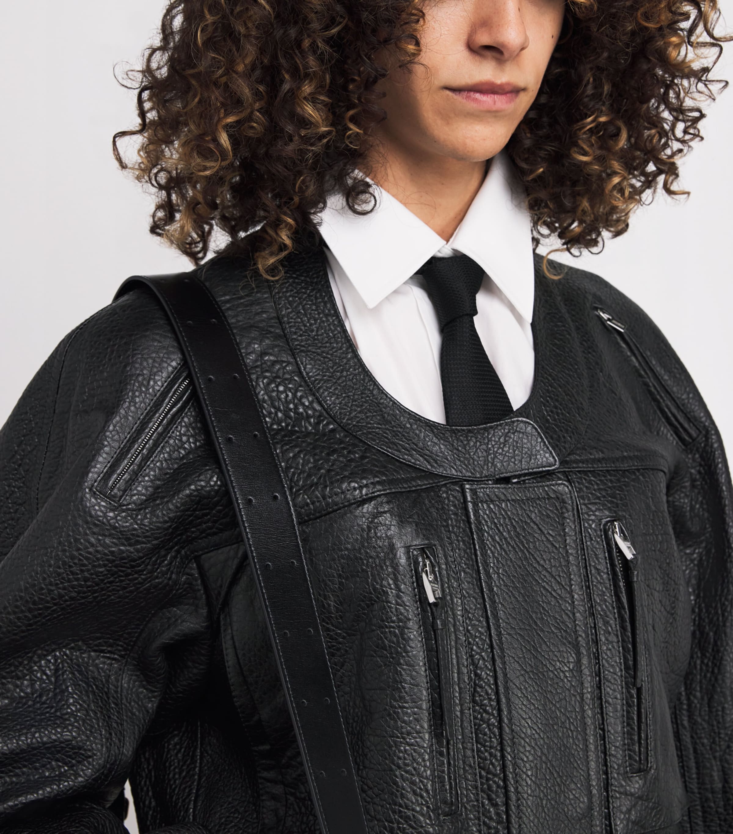 Jacquemus Black Gained Leather Bomber Jacket | Harrods UK