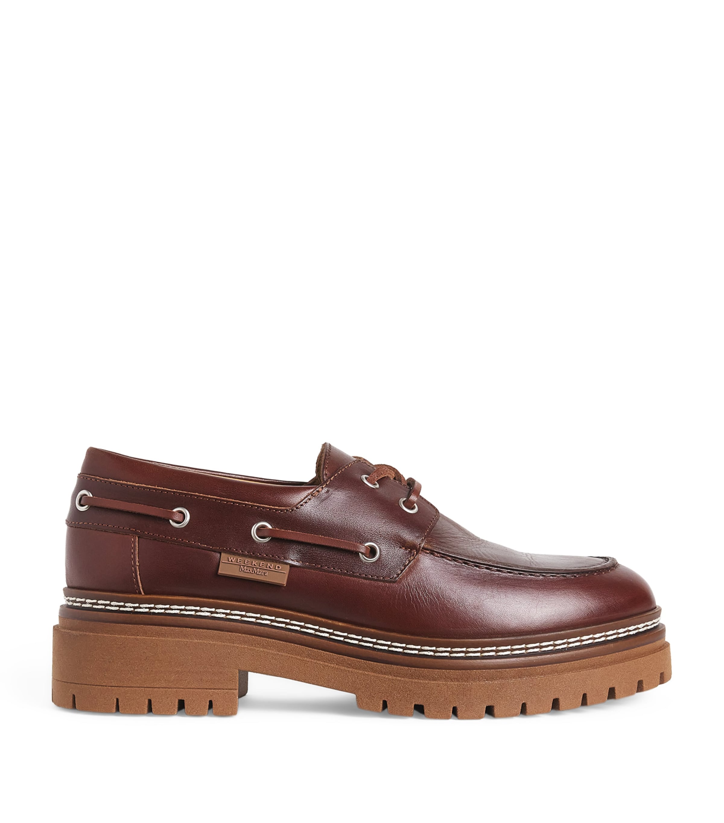 Weekend Max Mara Leather Heeled Boat Shoes In Multi
