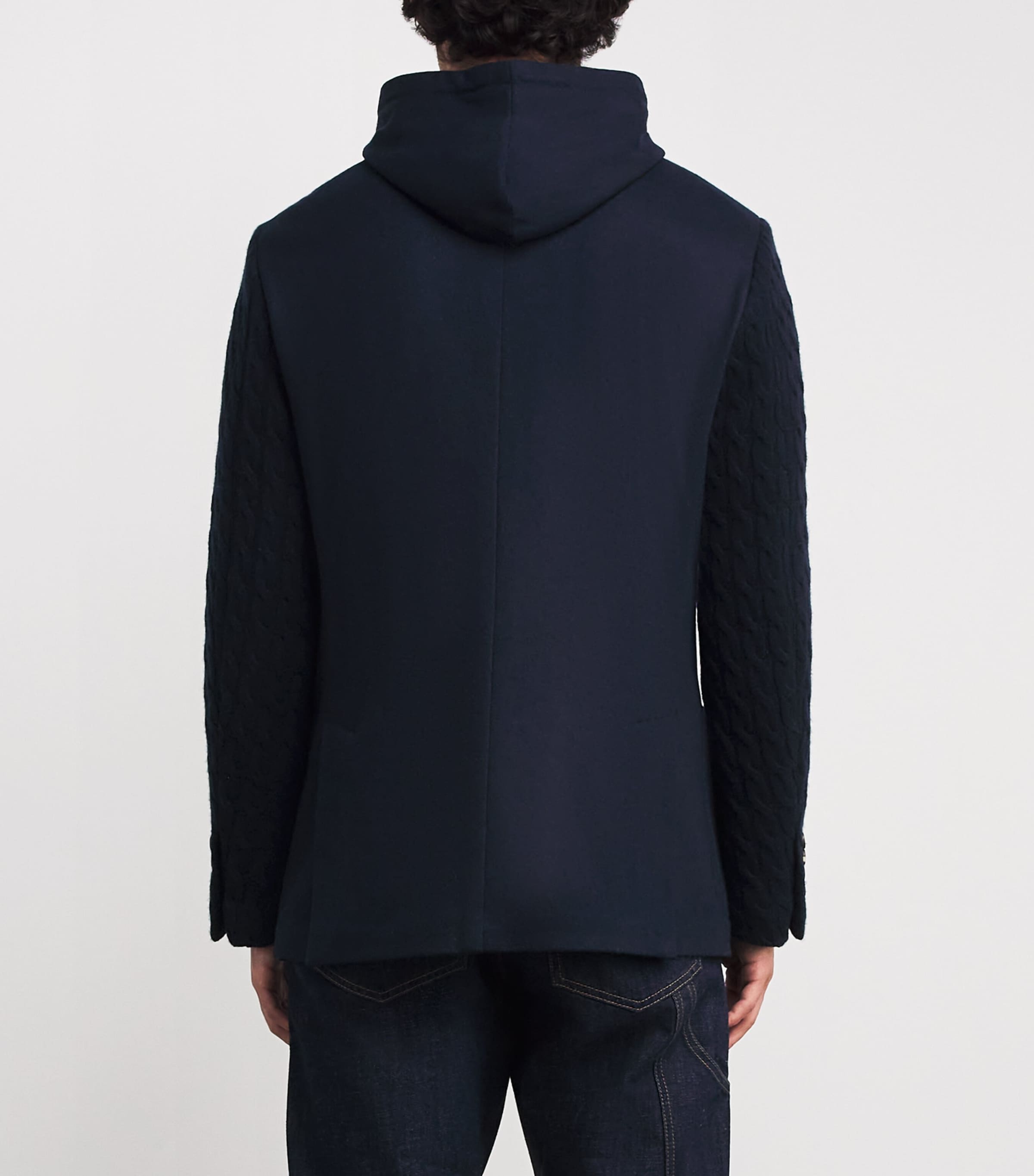 Knitted-Sleeve Layered Blazer BLU, BLU Image 4