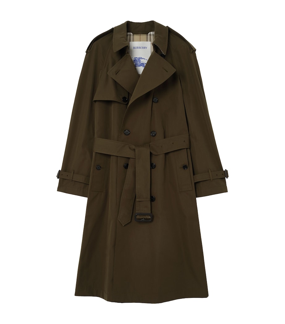 Burberry Mens Long Cotton Gabardine Trench Coat Marsh Image 1
