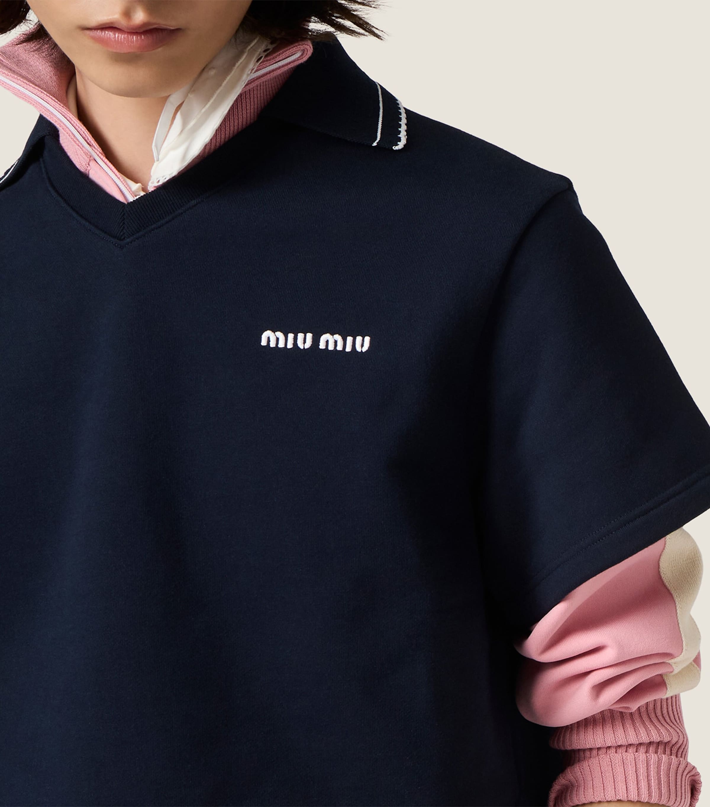 Miu Miu Womens Cotton Cropped Logo Sweatshirt Blue Image 4